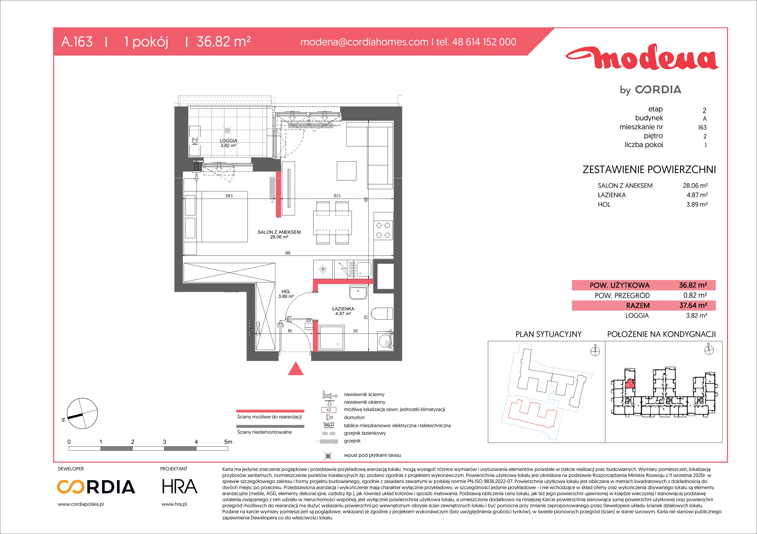 1 pokój, apartament 36,82 m², piętro 2, oferta nr A.163, Modena II, Poznań, Jeżyce, ul. Jackowskiego/Kraszewskiego