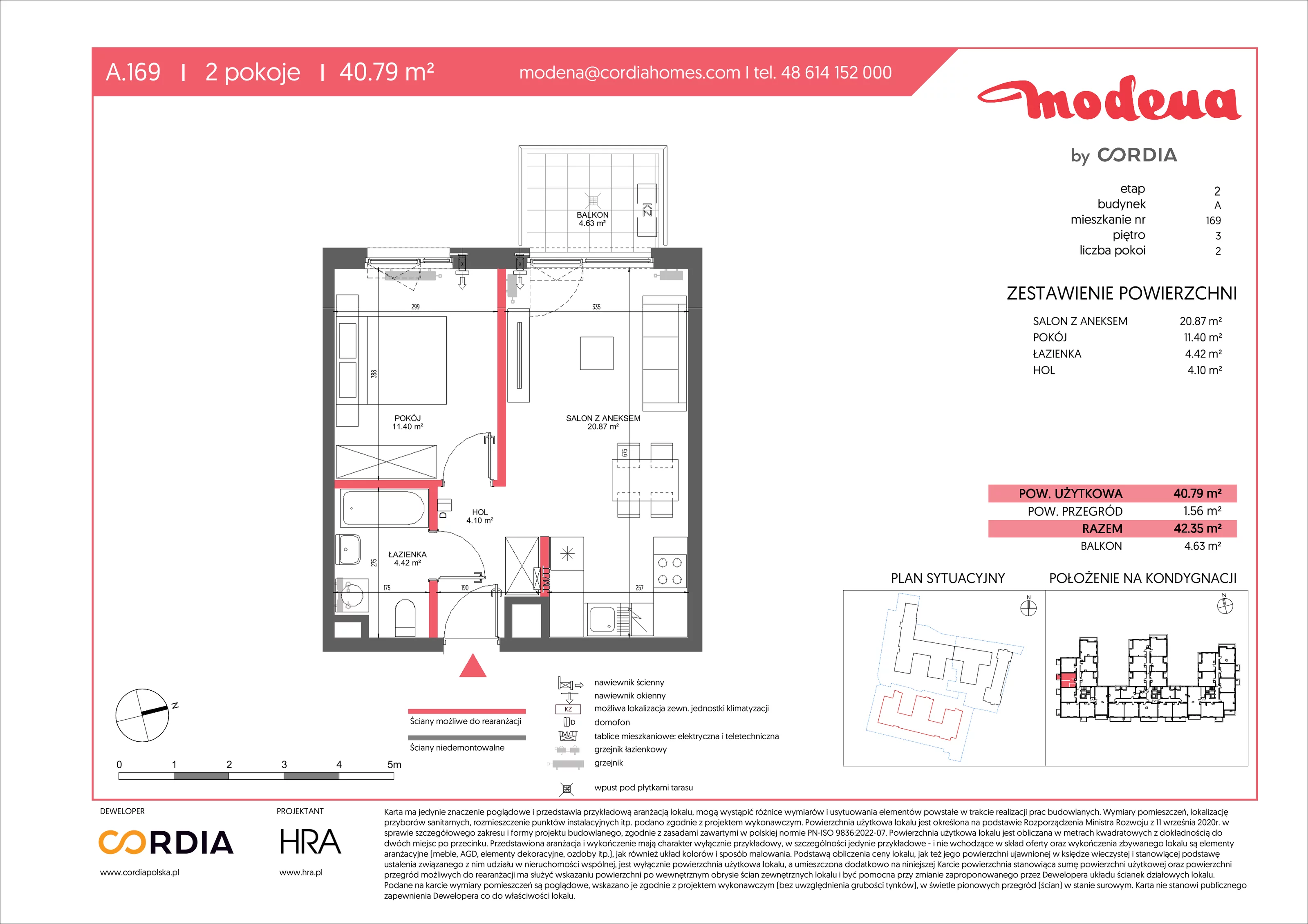 2 pokoje, apartament 40,79 m², piętro 3, oferta nr A.169, Modena II, Poznań, Jeżyce, ul. Jackowskiego/Kraszewskiego