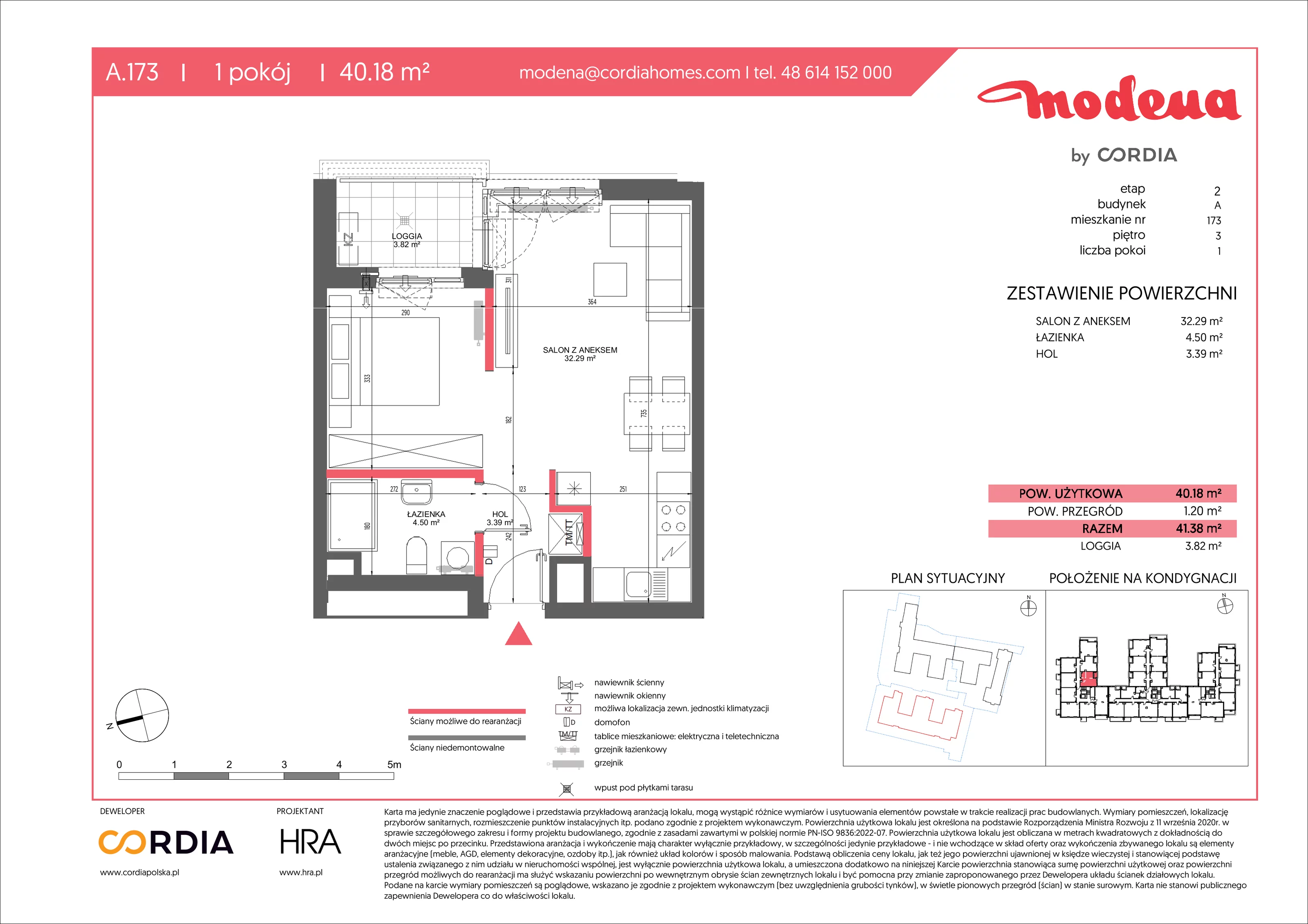 1 pokój, apartament 40,18 m², piętro 3, oferta nr A.173, Modena II, Poznań, Jeżyce, ul. Jackowskiego/Kraszewskiego