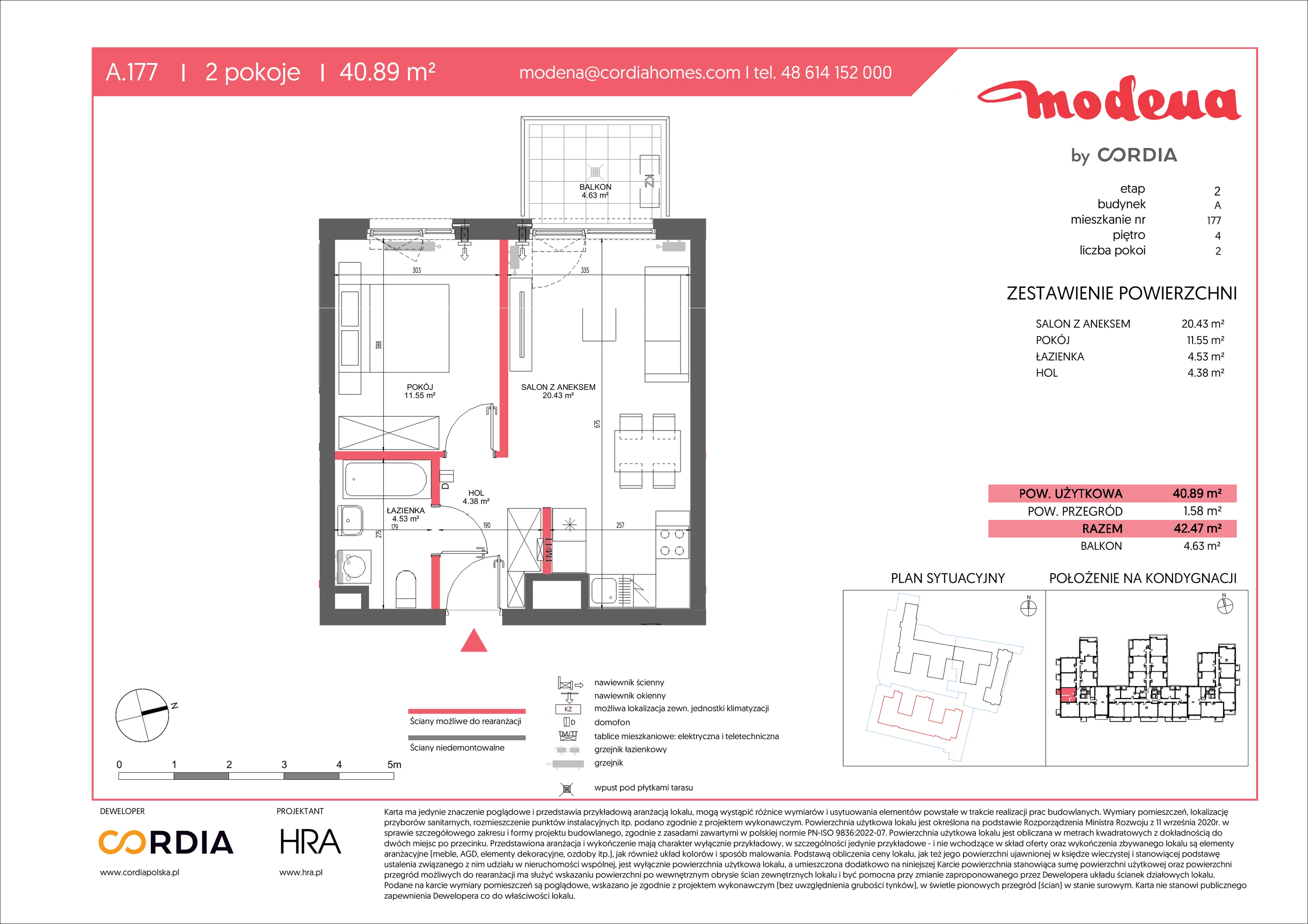 2 pokoje, apartament 40,89 m², piętro 4, oferta nr A.177, Modena II, Poznań, Jeżyce, ul. Jackowskiego/Kraszewskiego