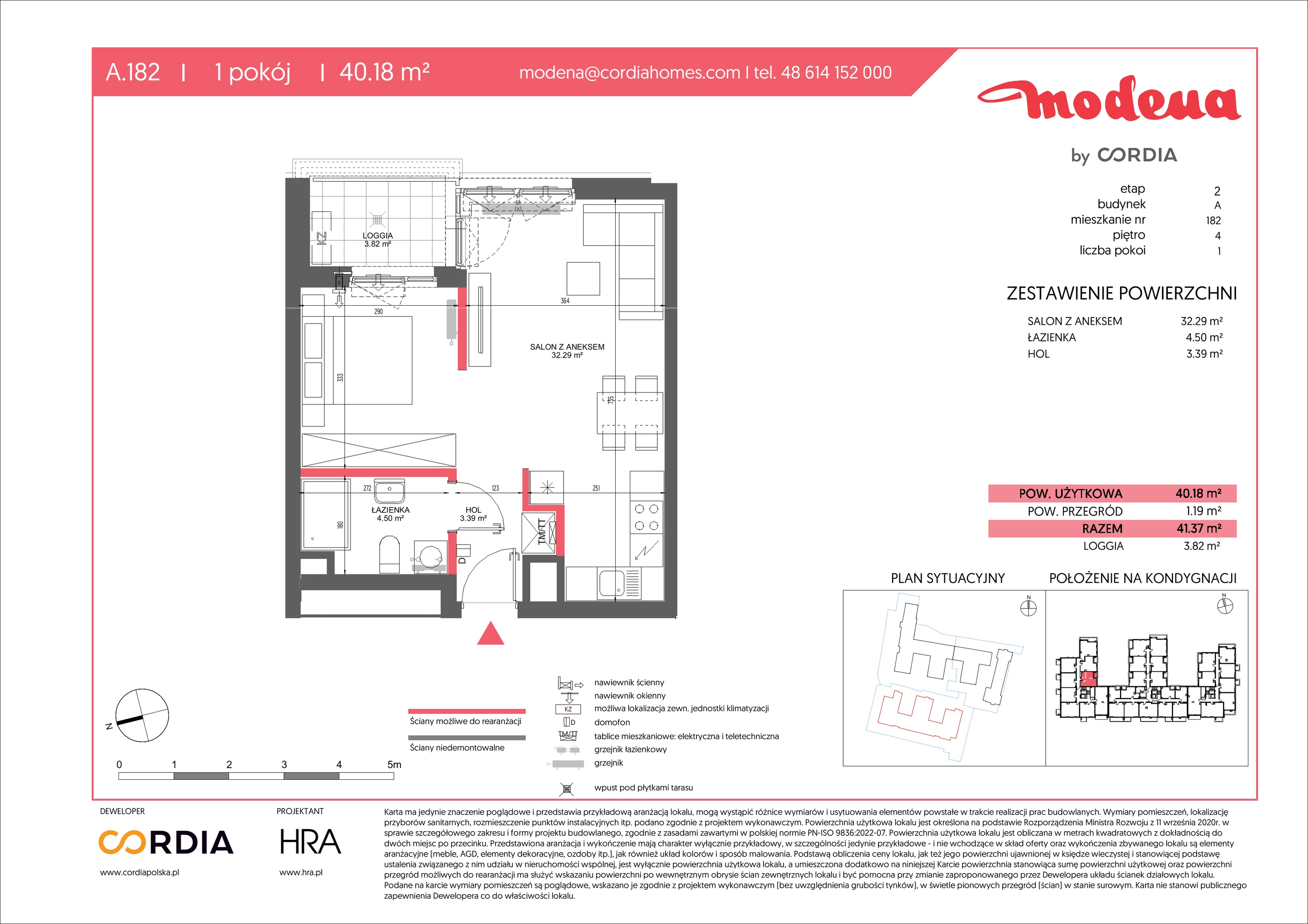 1 pokój, apartament 40,18 m², piętro 4, oferta nr A.182, Modena II, Poznań, Jeżyce, ul. Jackowskiego/Kraszewskiego