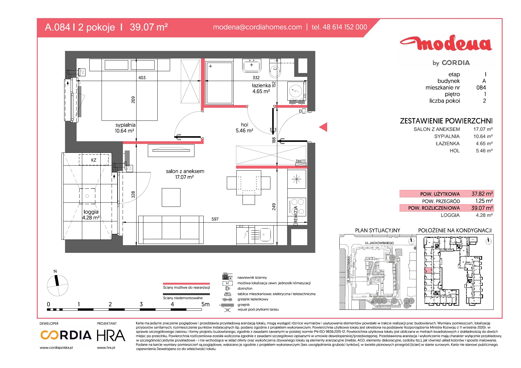 Mieszkanie 39,07 m², piętro 1, oferta nr A.084, Modena, Poznań, Jeżyce, Jeżyce, ul. Jackowskiego 24