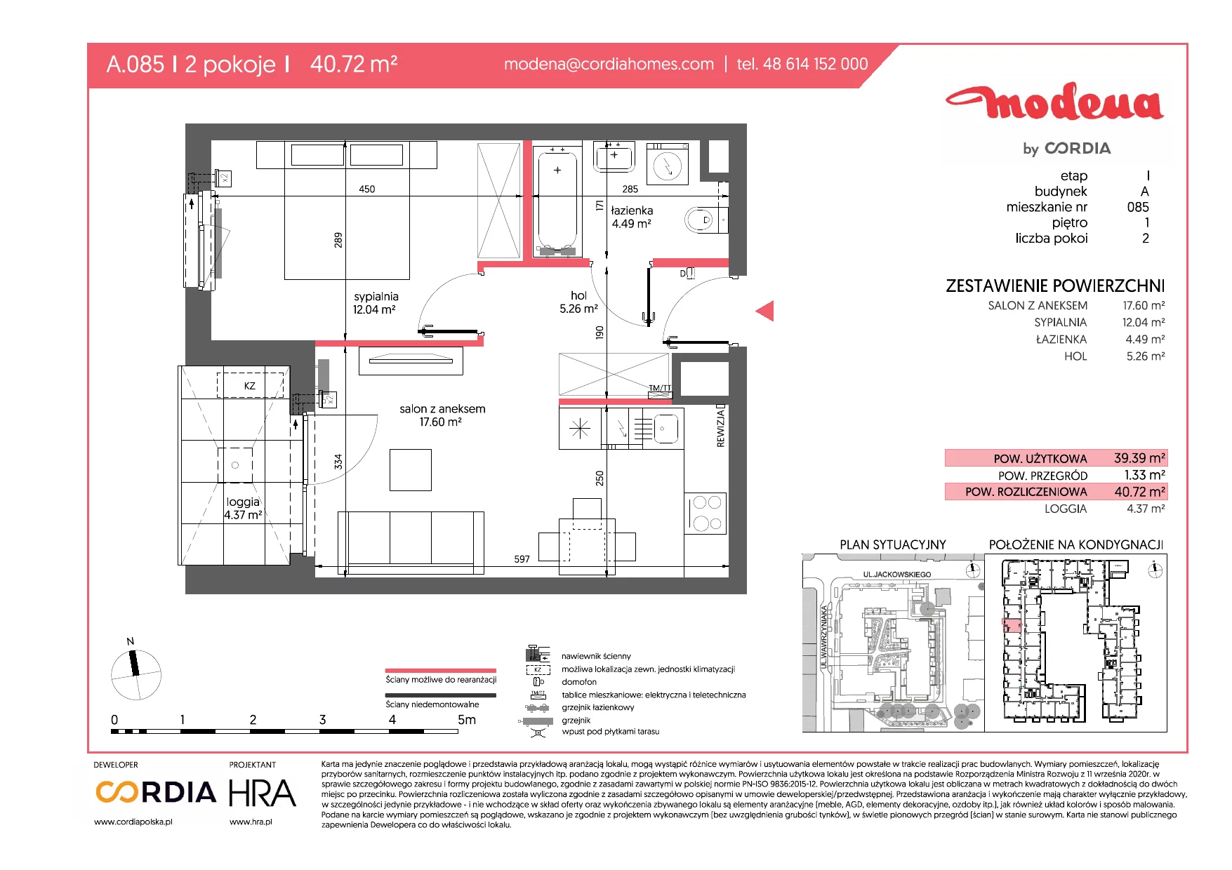 Mieszkanie 40,72 m², piętro 1, oferta nr A.085, Modena, Poznań, Jeżyce, Jeżyce, ul. Jackowskiego 24