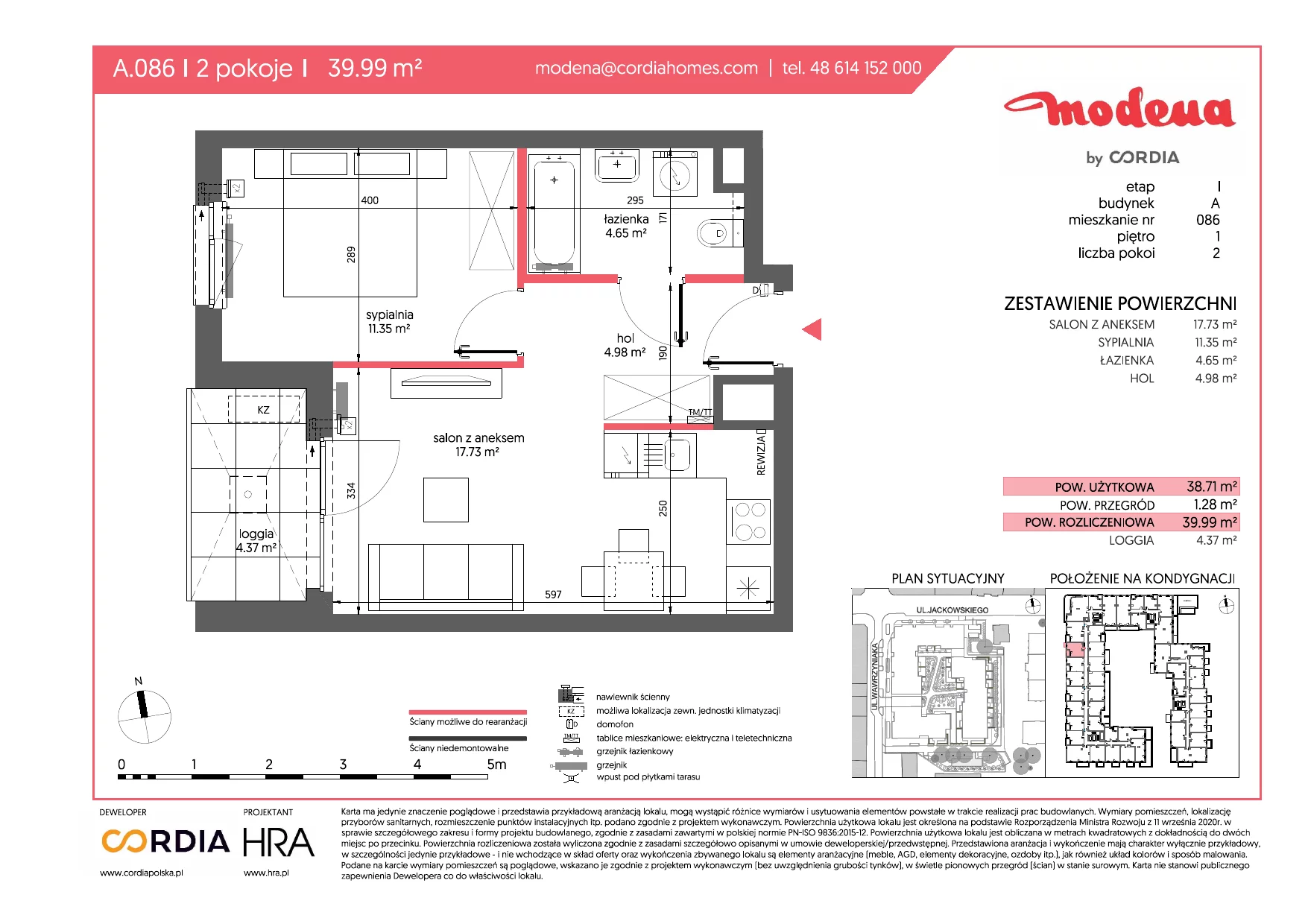 Mieszkanie 39,99 m², piętro 1, oferta nr A.086, Modena, Poznań, Jeżyce, Jeżyce, ul. Jackowskiego 24
