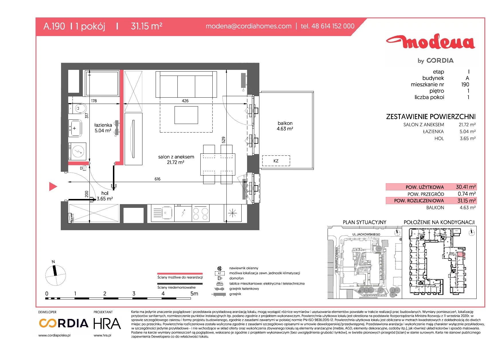Mieszkanie 31,15 m², piętro 1, oferta nr A.190, Modena, Poznań, Jeżyce, Jeżyce, ul. Jackowskiego 24