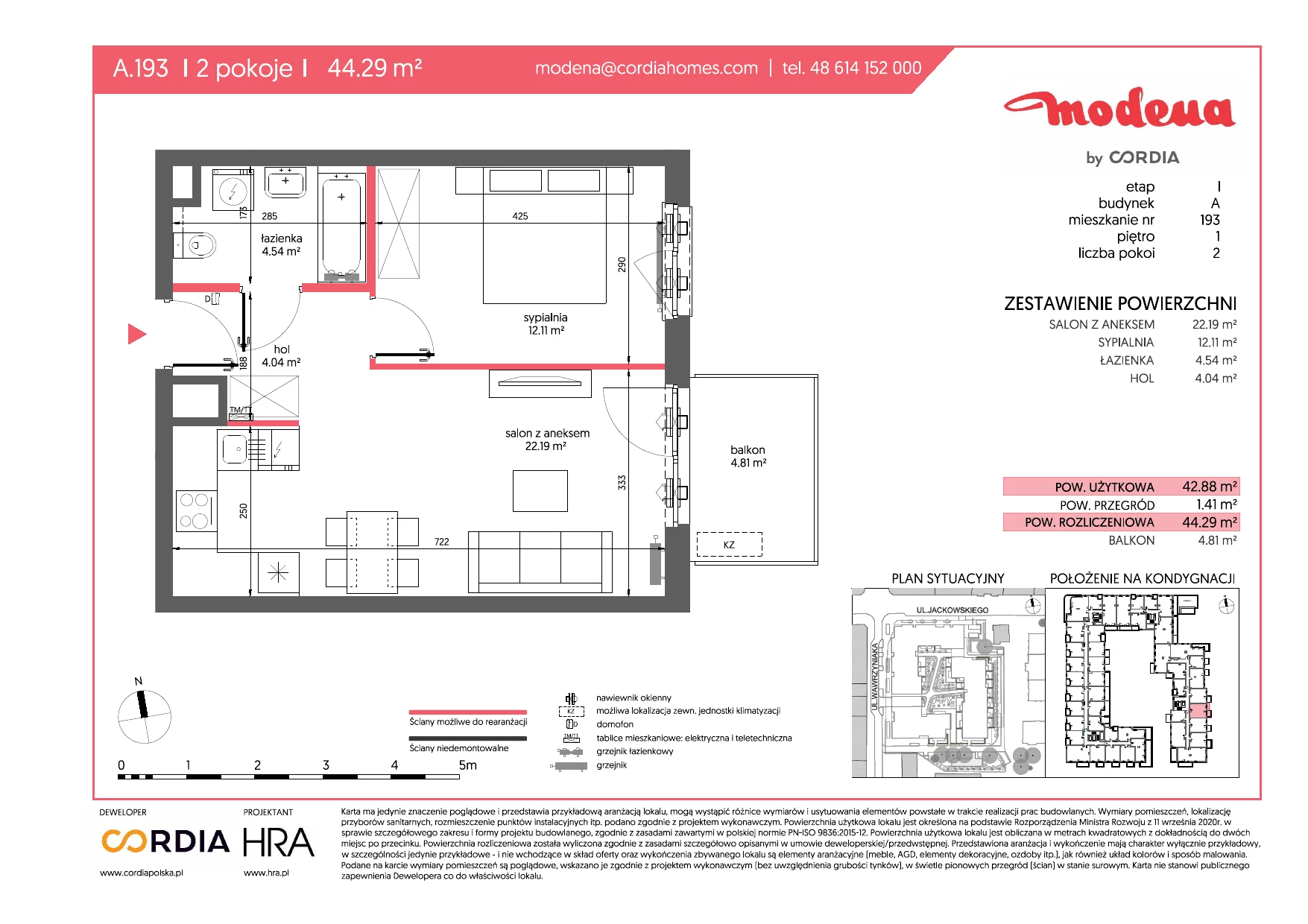 Mieszkanie 44,29 m², piętro 1, oferta nr A.193, Modena, Poznań, Jeżyce, Jeżyce, ul. Jackowskiego 24