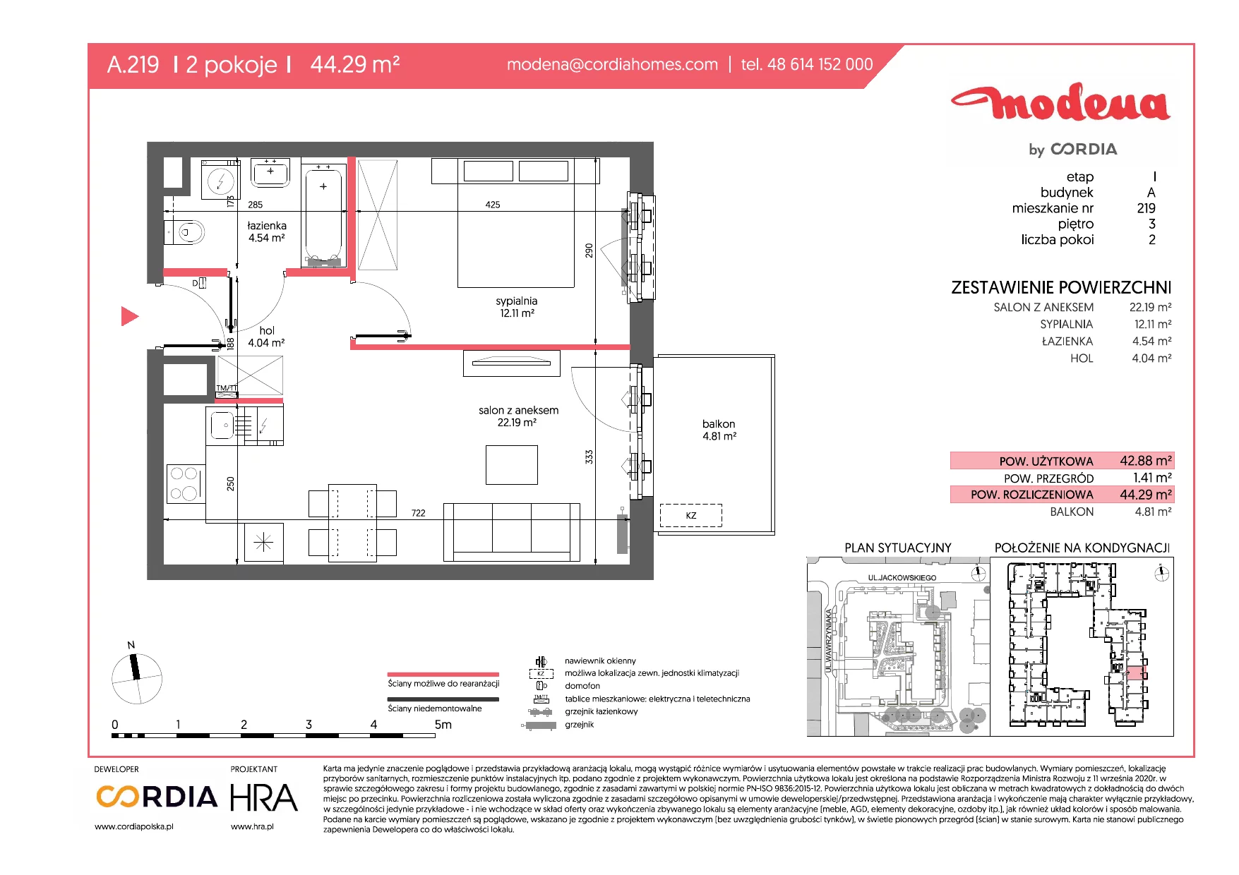 Mieszkanie 44,29 m², piętro 3, oferta nr A.219, Modena, Poznań, Jeżyce, Jeżyce, ul. Jackowskiego 24