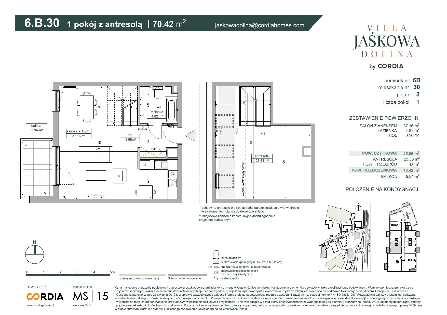 Mieszkanie 70,42 m², piętro 3, oferta nr 6.B.30, Villa Jaśkowa Dolina, Gdańsk, Wrzeszcz, ul. Jaśkowa Dolina