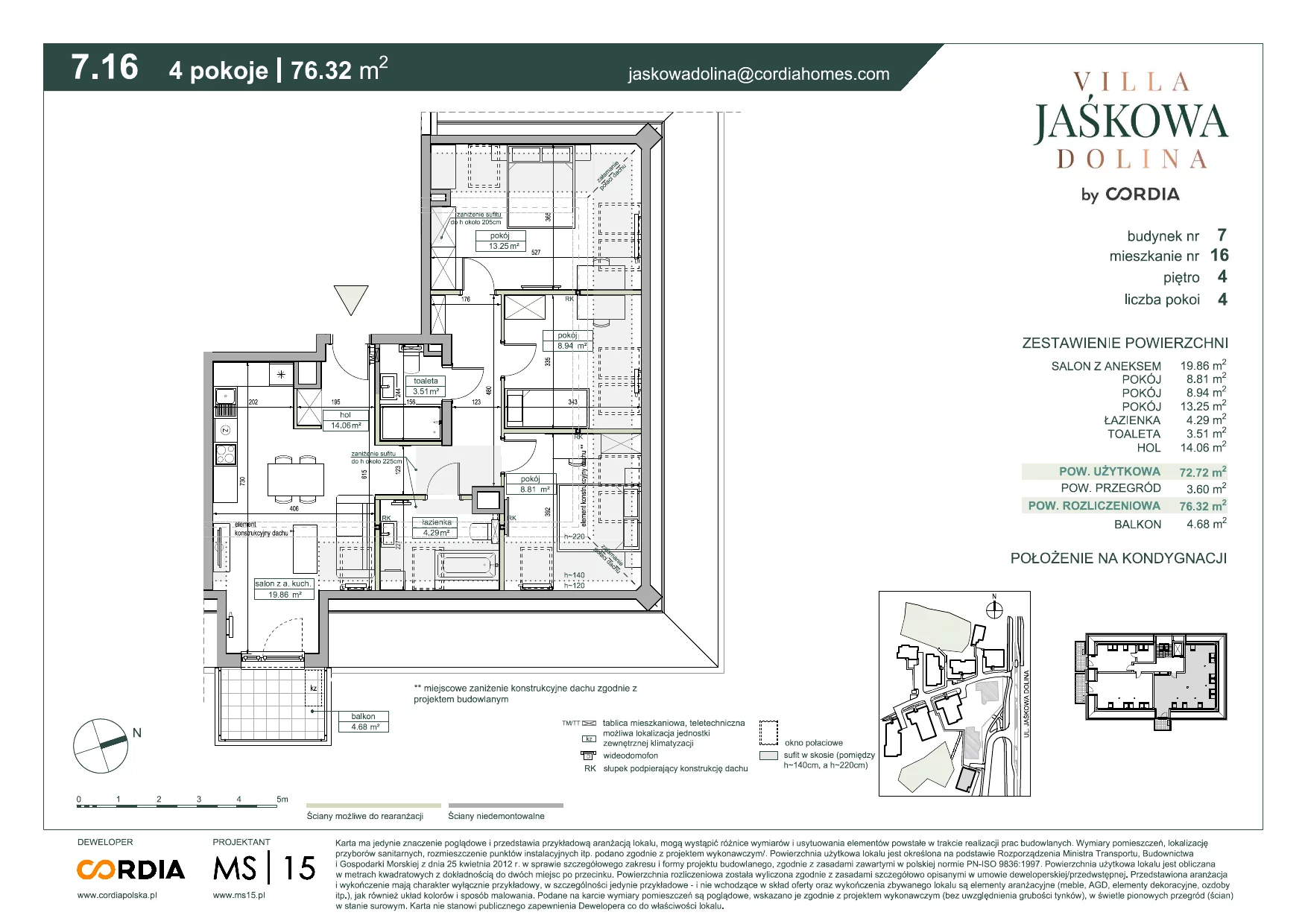 Mieszkanie 76,32 m², piętro 4, oferta nr 7.A.16, Villa Jaśkowa Dolina, Gdańsk, Wrzeszcz, ul. Jaśkowa Dolina