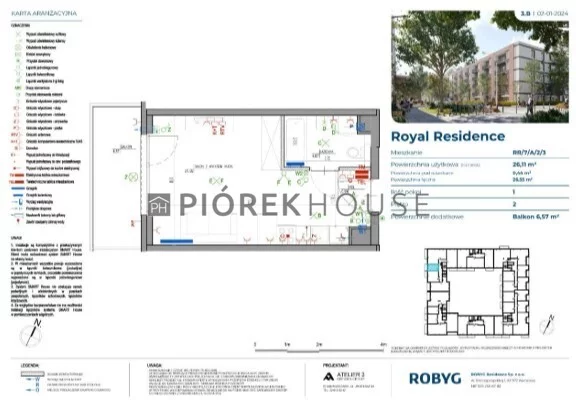 Mieszkanie jednopokojowe 26,11 m², Warszawa, Wilanów, Adama Branickiego, Sprzedaż