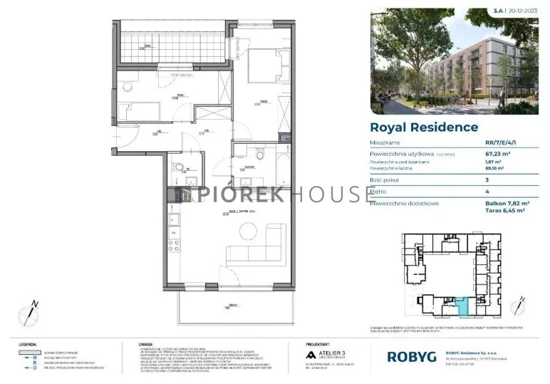 3 pokoje, mieszkanie 67,23 m², piętro 4, oferta nr , 68636/6624/OMS, Warszawa, Wilanów, Wilanów, Adama Branickiego