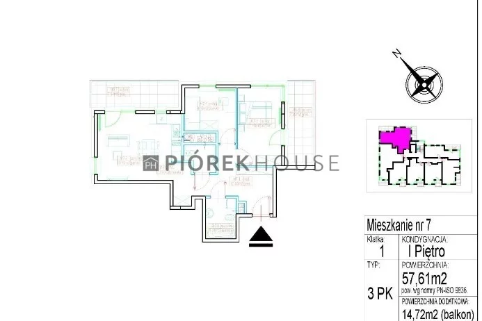 Mieszkanie 57,91 m², piętro 1, oferta nr , 66687/6624/OMS, Warszawa, Rembertów, Rembertów, Marsa-idx