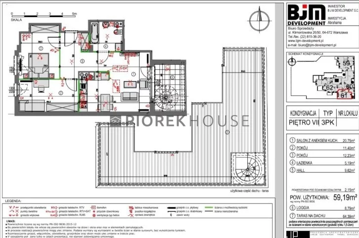 Mieszkanie trzypokojowe 59,14 m², Warszawa, Praga Południe, gen. Romana Abrahama, Sprzedaż