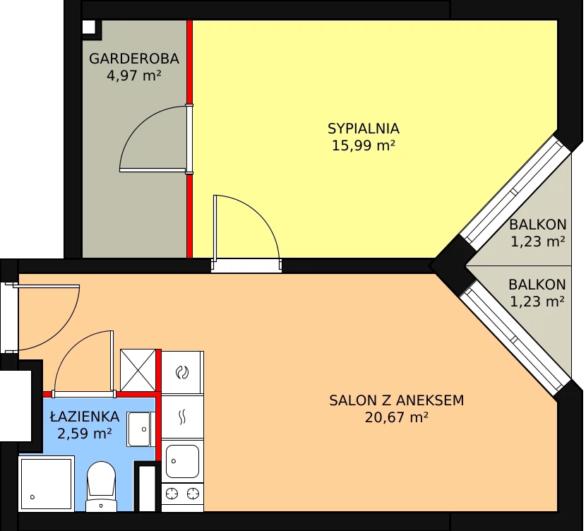 3 pokoje, mieszkanie 44,22 m², piętro 1, oferta nr AB.1.043, Nadolnik Compact Apartments - Etap III, Poznań, Główna, ul. Nadolnik