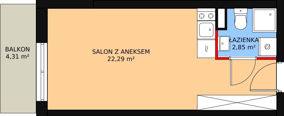 Mieszkanie 25,14 m², piętro 1, oferta nr AB.1.068, Nadolnik Compact Apartments - Etap III, Poznań, Główna, ul. Nadolnik