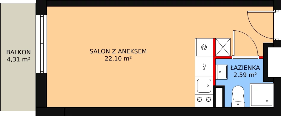 Mieszkanie 24,69 m², piętro 1, oferta nr AB.1.082, Nadolnik Compact Apartments - Etap III, Poznań, Główna, ul. Nadolnik