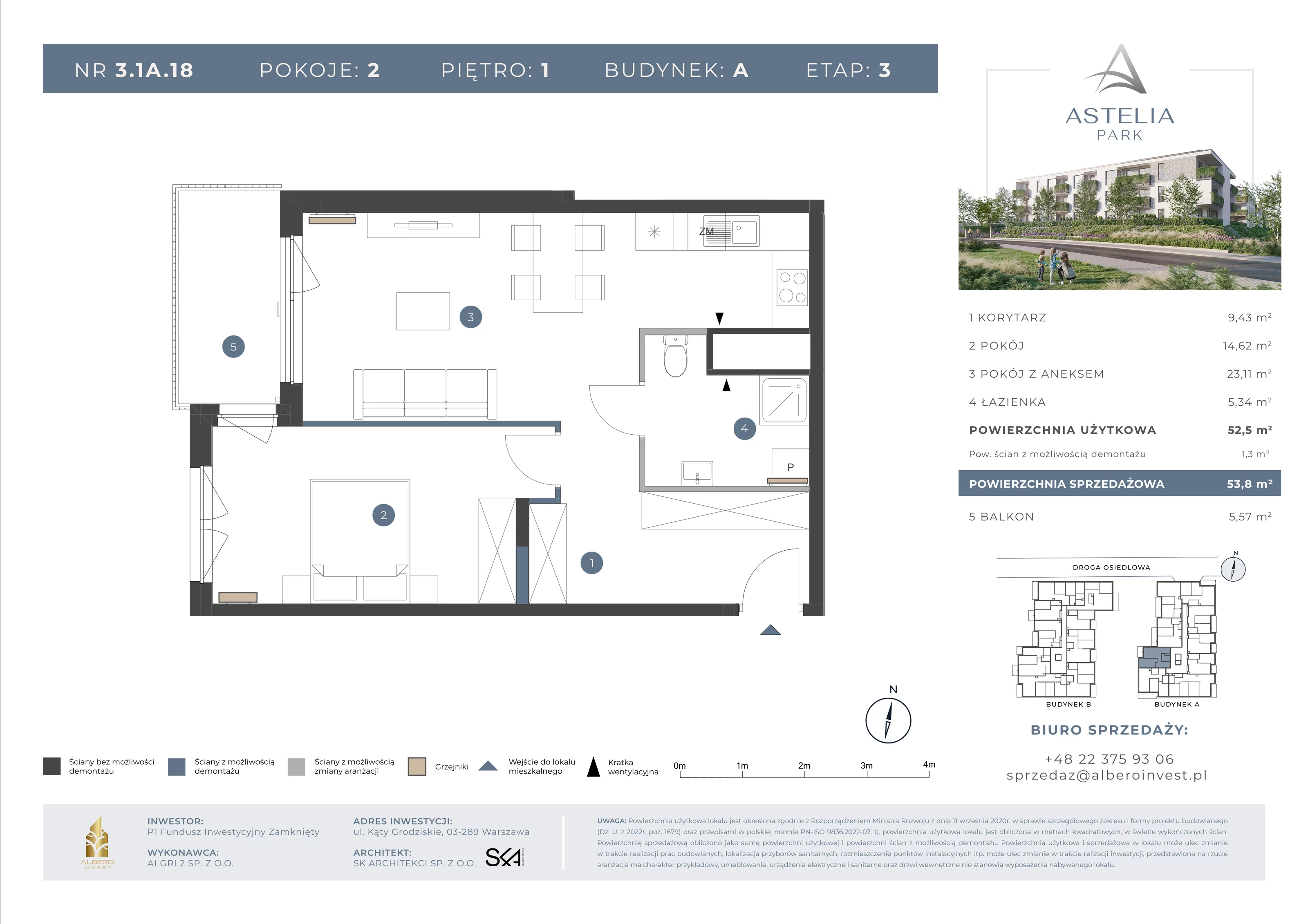 2 pokoje, mieszkanie 52,50 m², piętro 1, oferta nr 31A18, Astelia Park etap IA, III, Warszawa, Białołęka, Grodzisk, ul. Leona Berensona 