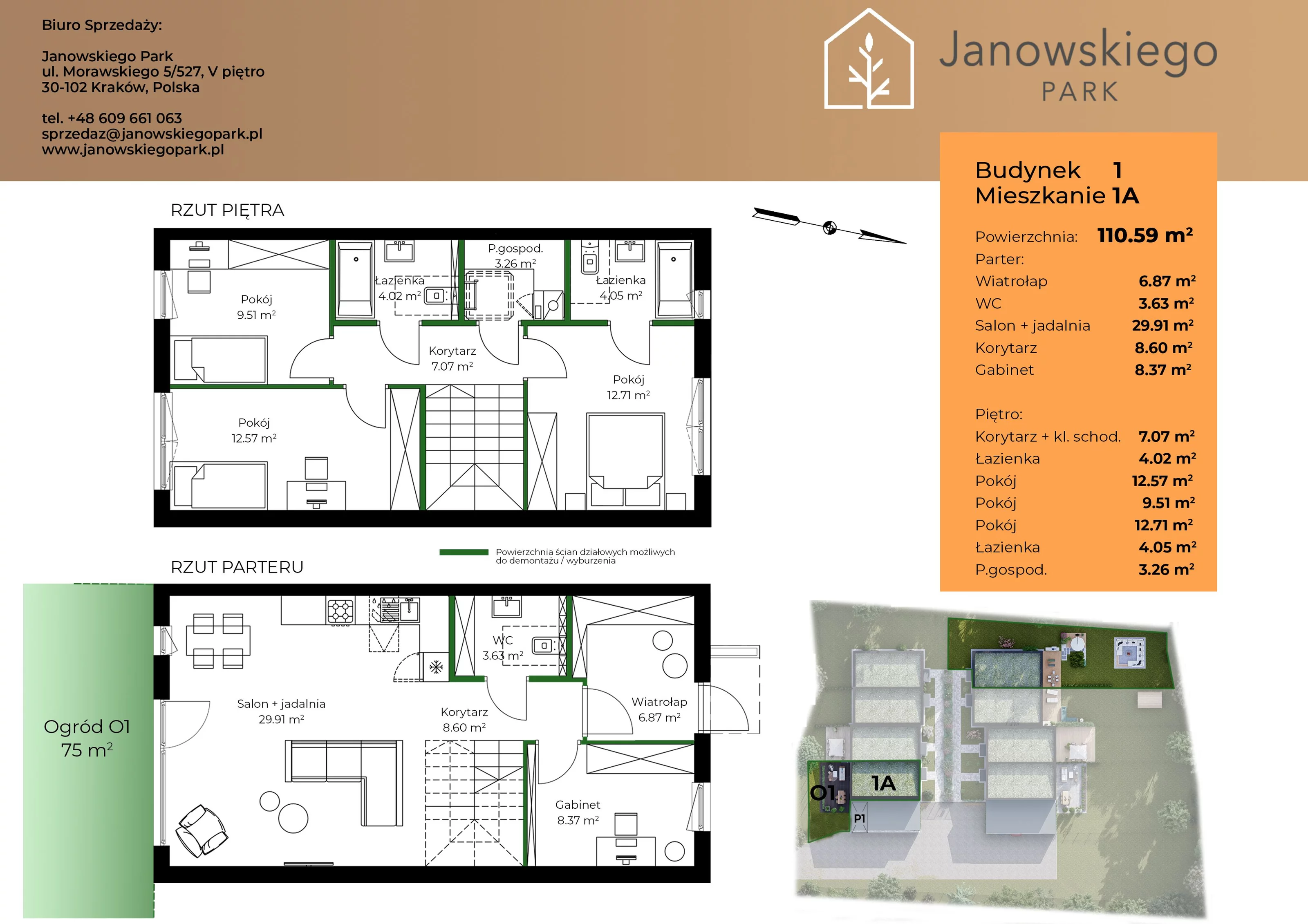Mieszkanie 110,59 m², parter, oferta nr B1-1A, Janowskiego Park, Kraków, Swoszowice, Kliny Borkowskie, ul. Jana Janowskiego