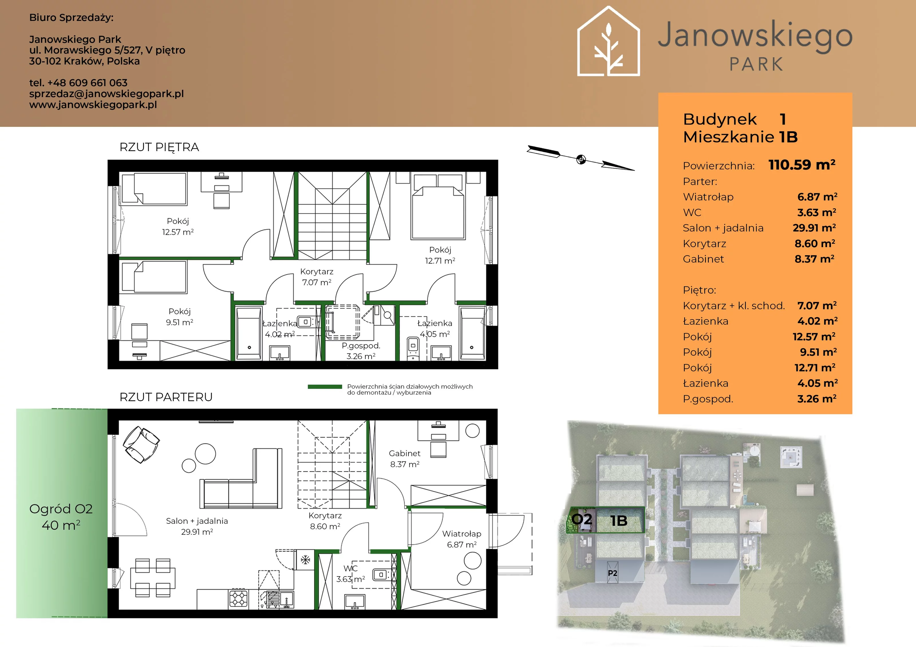 Mieszkanie 110,59 m², parter, oferta nr B1-1B, Janowskiego Park, Kraków, Swoszowice, Kliny Borkowskie, ul. Jana Janowskiego