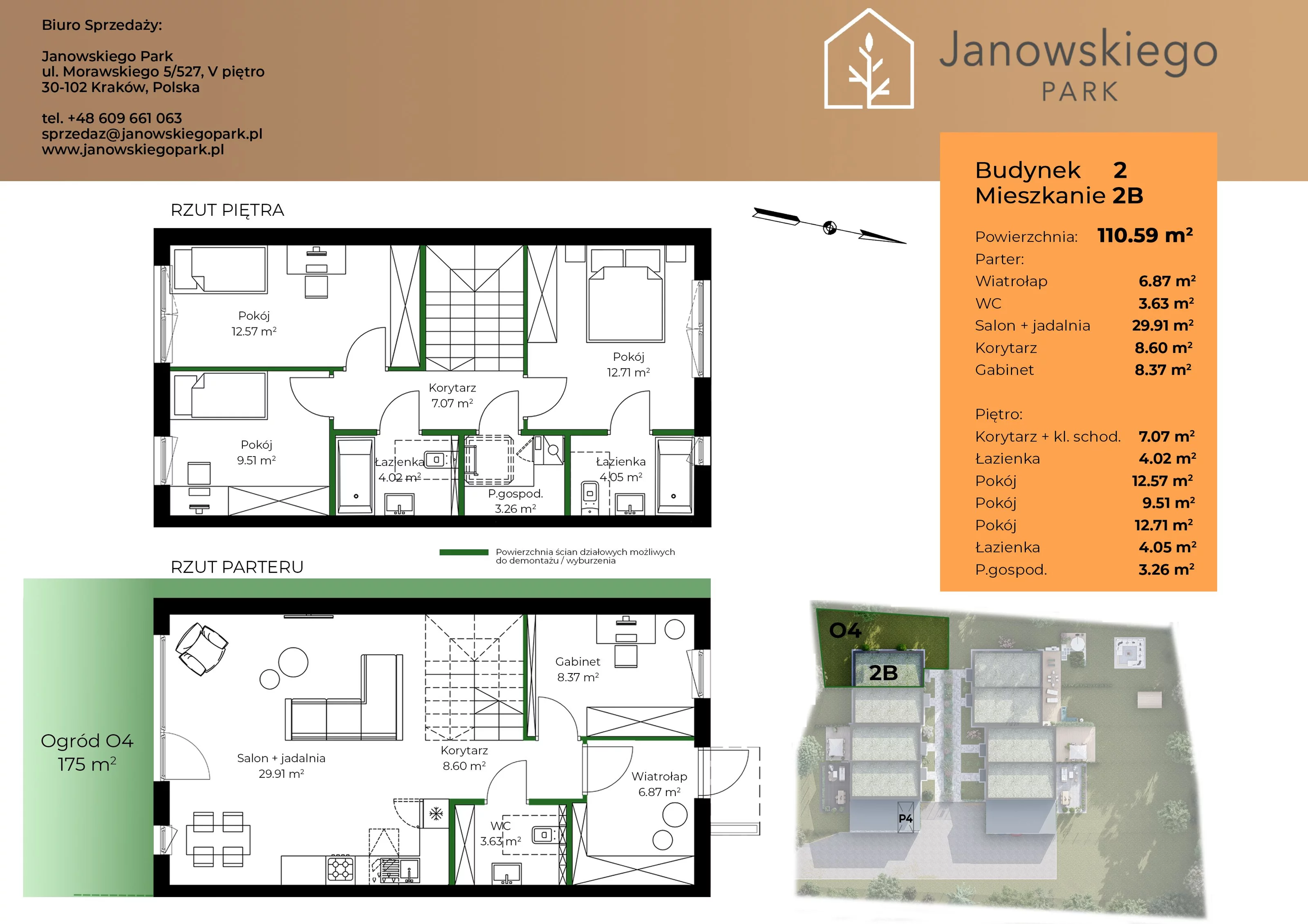 Mieszkanie 110,59 m², parter, oferta nr B2-2B, Janowskiego Park, Kraków, Swoszowice, Kliny Borkowskie, ul. Jana Janowskiego