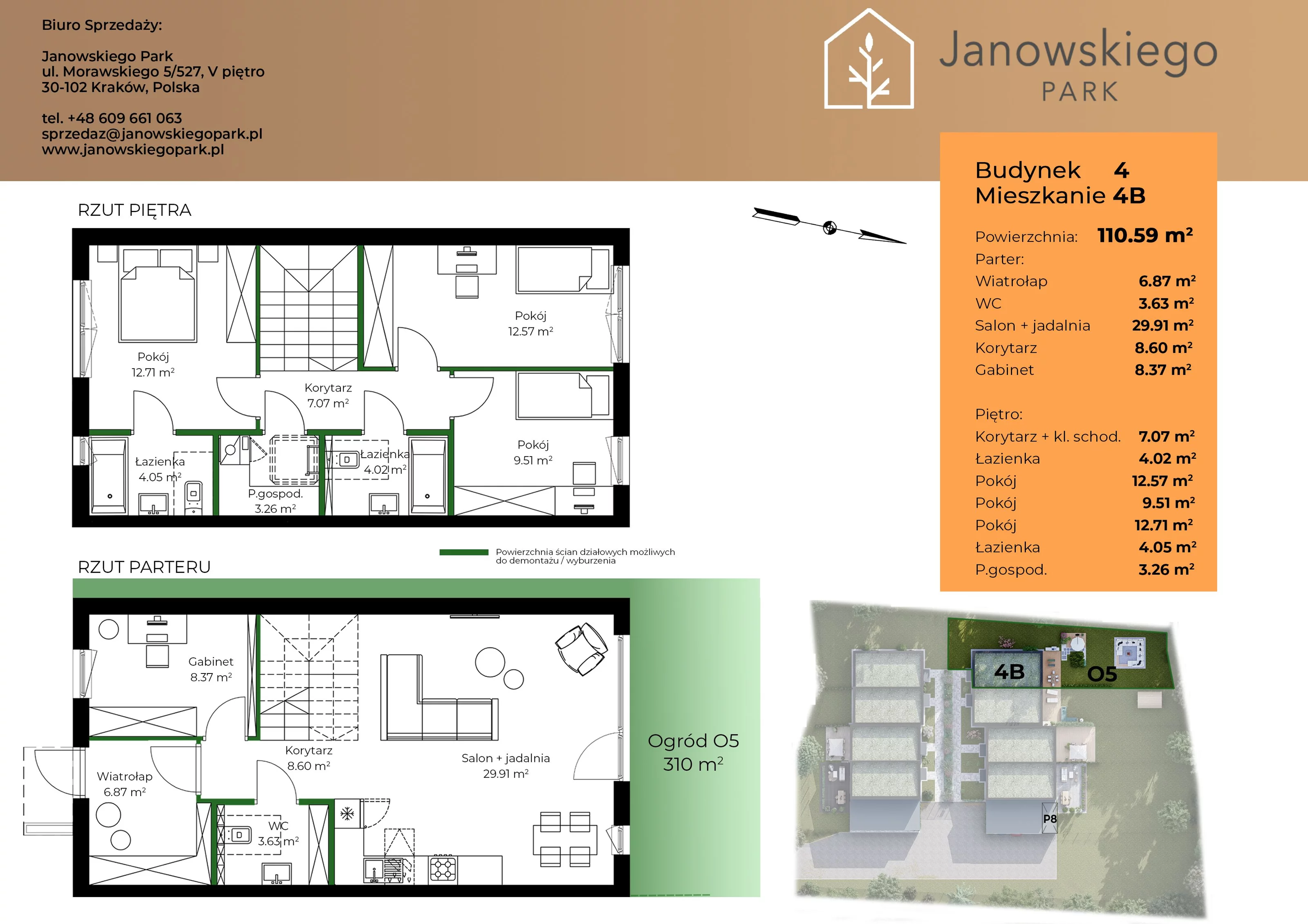 Mieszkanie 110,59 m², parter, oferta nr B4-4B, Janowskiego Park, Kraków, Swoszowice, Kliny Borkowskie, ul. Jana Janowskiego