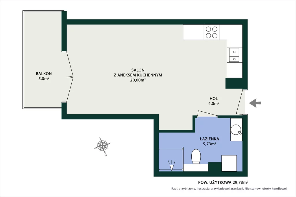 1 pokój, mieszkanie 29,73 m², piętro 2, oferta nr , 1262/14727/OMS, Warszawa, Ursynów, Ursynów, Kurantów