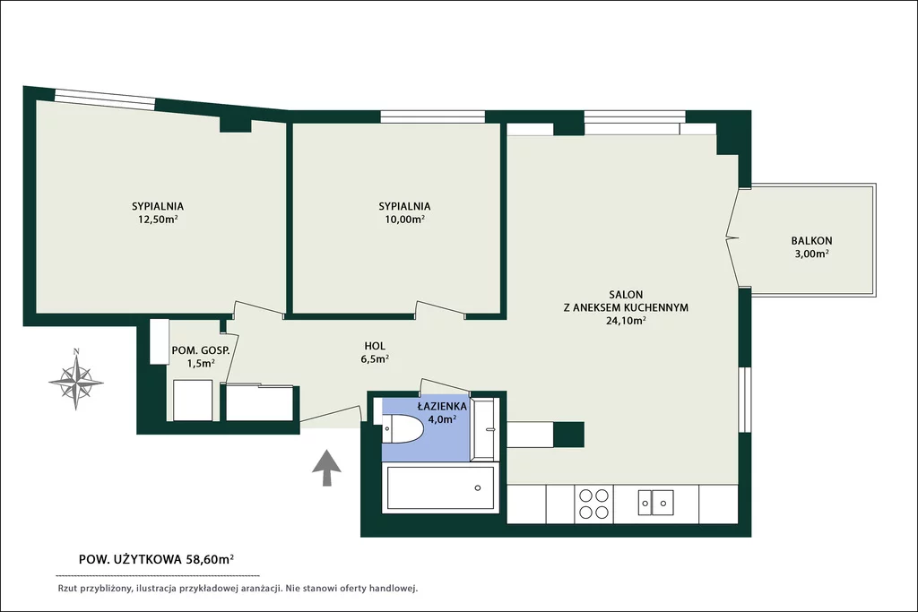 3 pokoje, apartament 58,61 m², piętro 1, oferta nr , 1205/14727/OMS, Warszawa, Praga Południe, Praga Południe, Boremlowska
