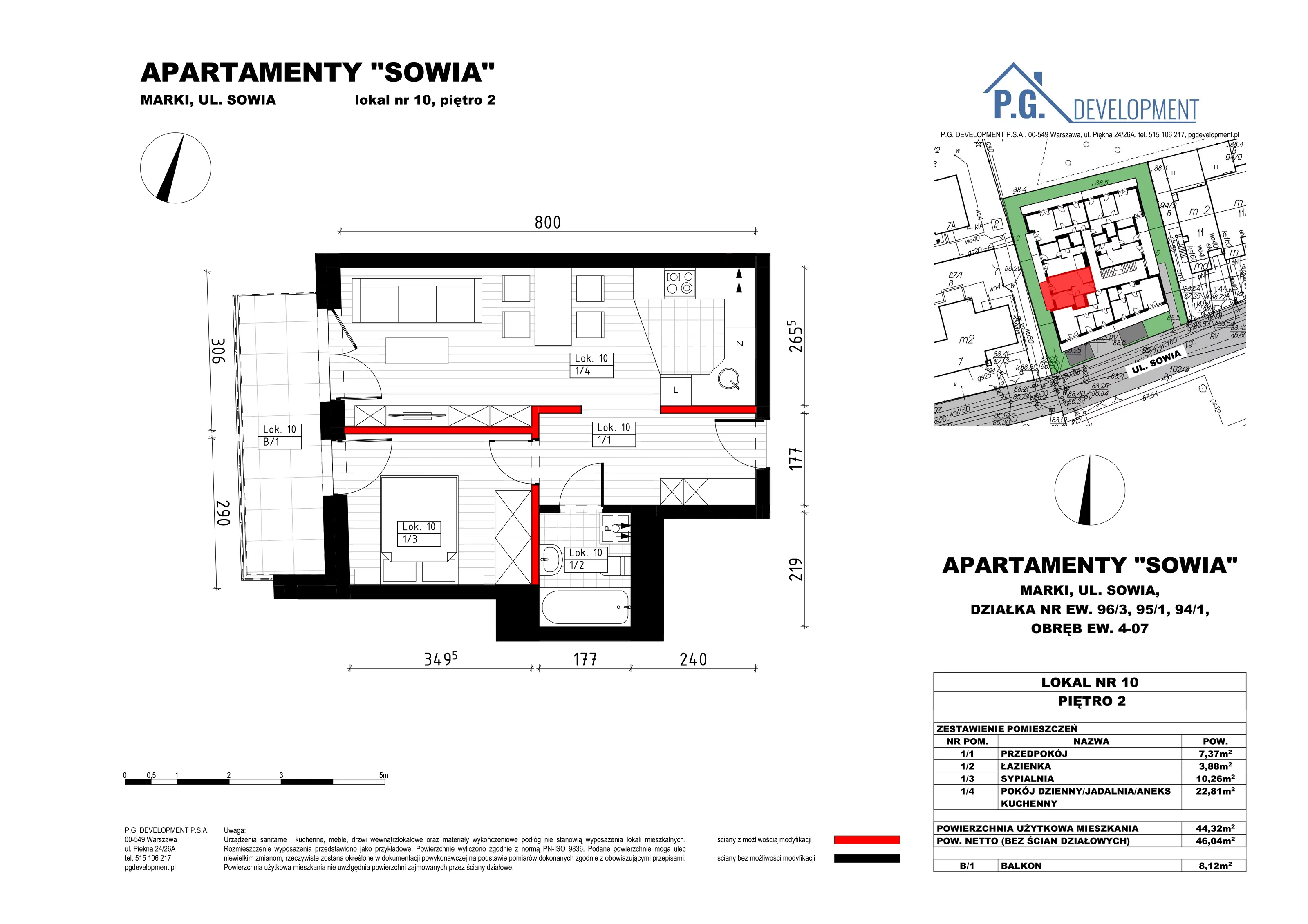 2 pokoje, mieszkanie 44,32 m², piętro 2, oferta nr 10, Apartamenty Sowia, Marki, ul. Sowia 9