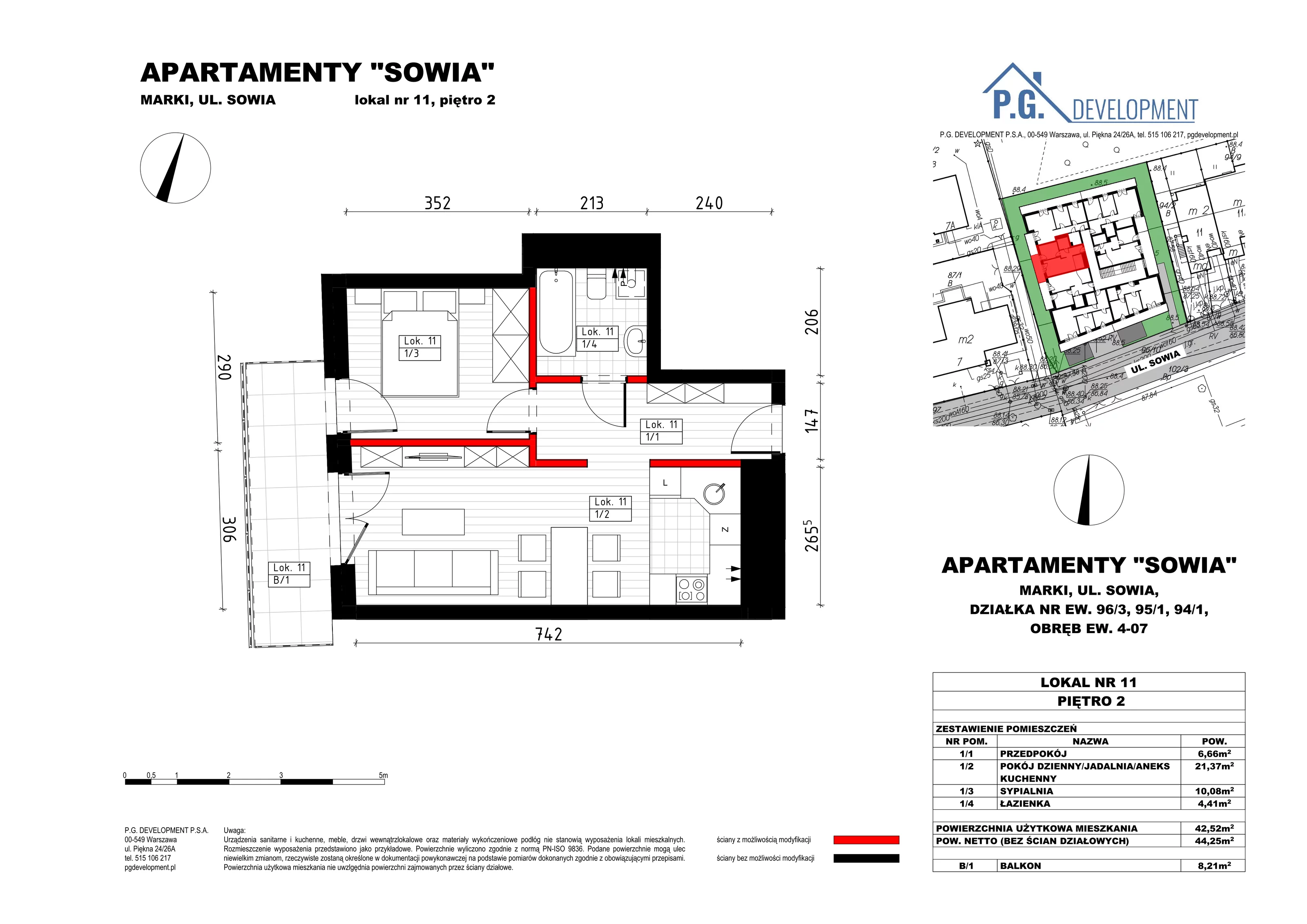 2 pokoje, mieszkanie 42,52 m², piętro 2, oferta nr 11, Apartamenty Sowia, Marki, ul. Sowia 9