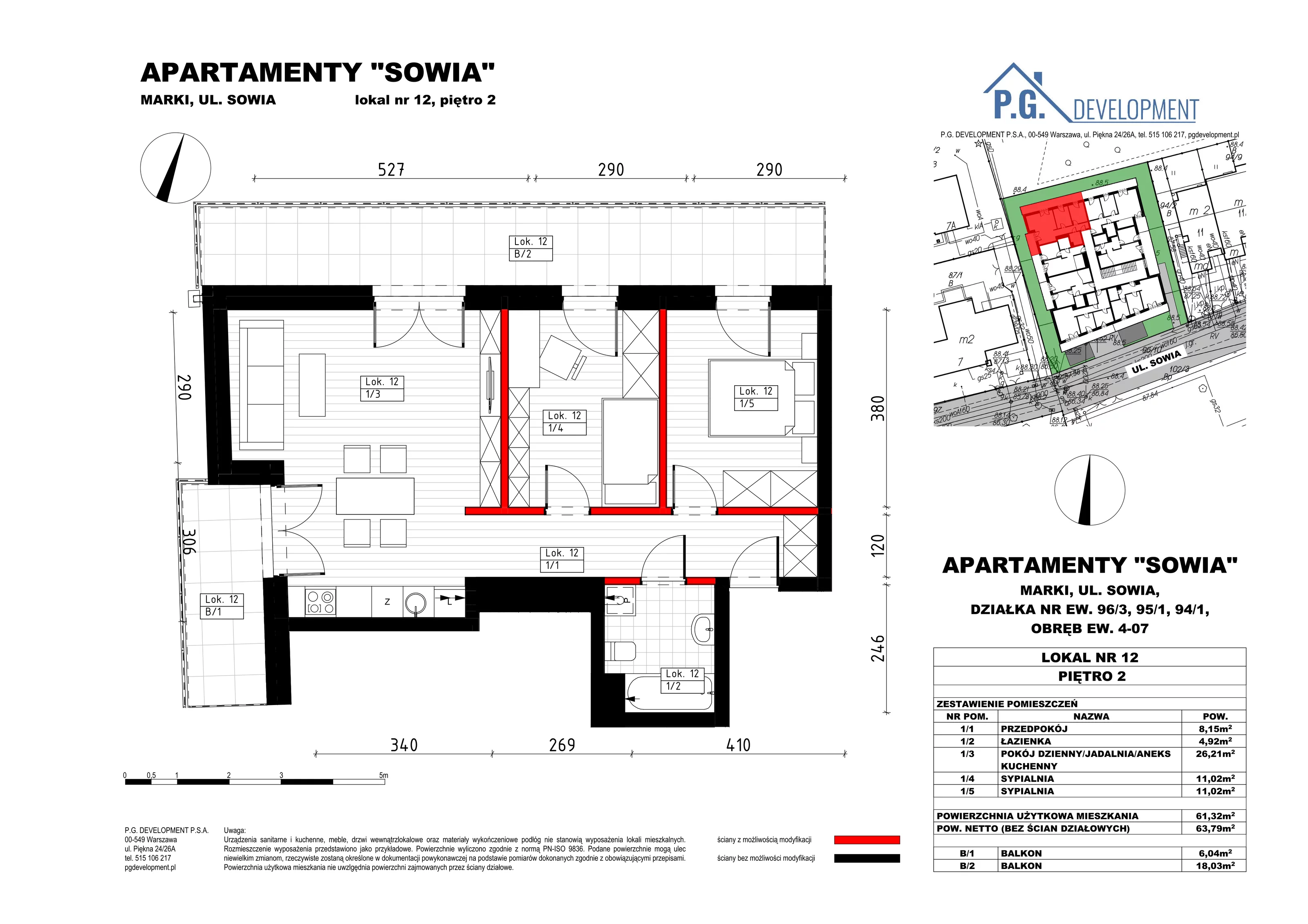 3 pokoje, mieszkanie 61,32 m², piętro 2, oferta nr 12, Apartamenty Sowia, Marki, ul. Sowia 9