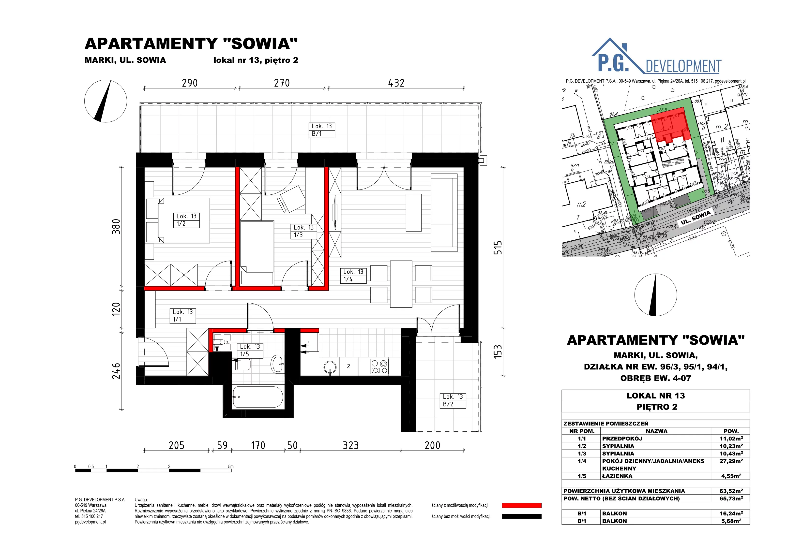 3 pokoje, mieszkanie 63,52 m², piętro 2, oferta nr 13, Apartamenty Sowia, Marki, ul. Sowia 9