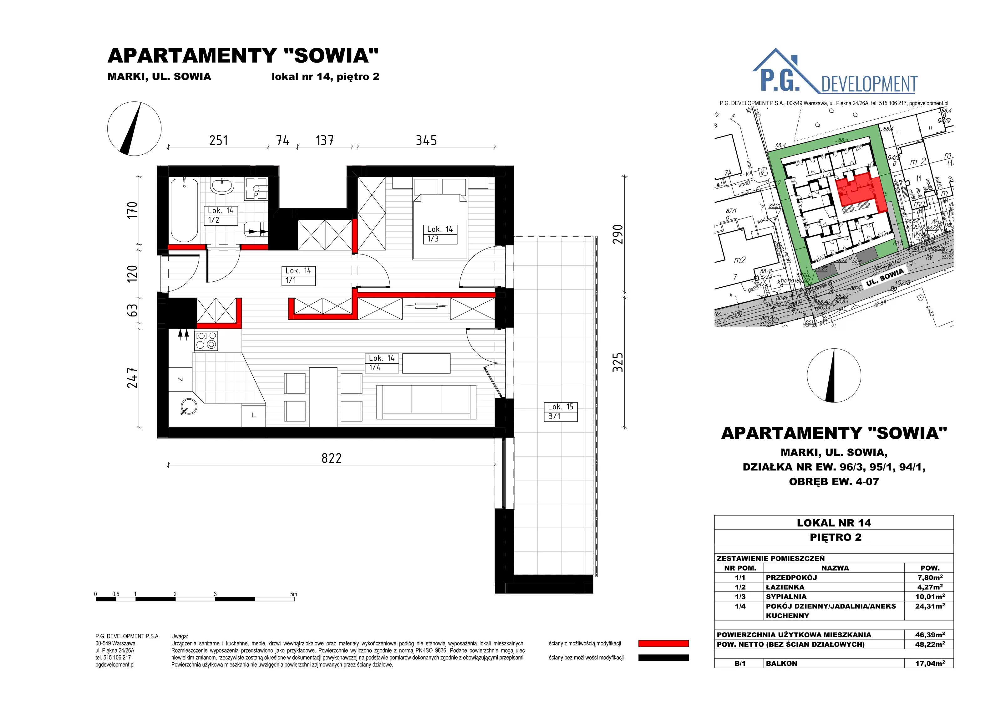 2 pokoje, mieszkanie 46,39 m², piętro 2, oferta nr 14, Apartamenty Sowia, Marki, ul. Sowia 9