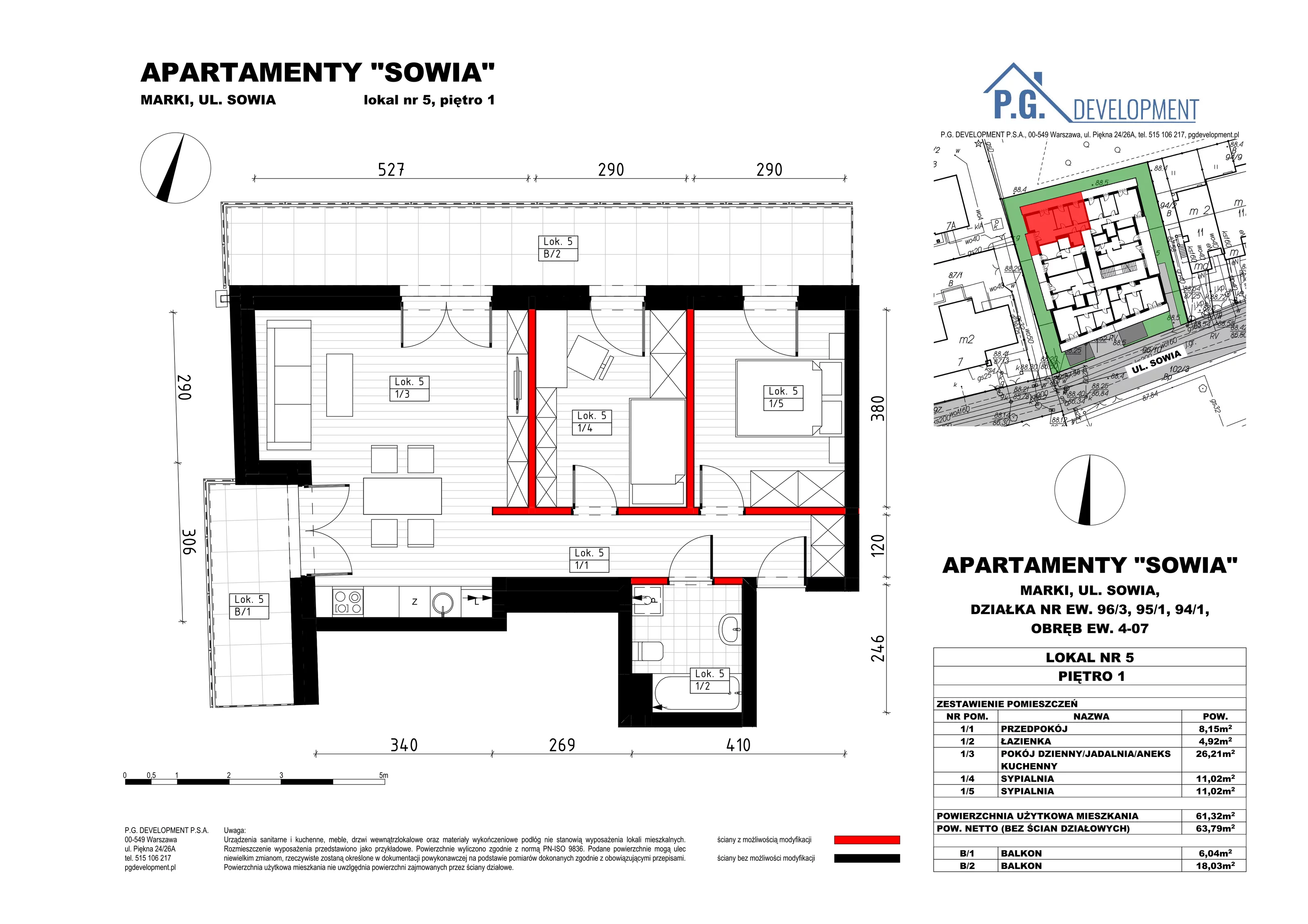 3 pokoje, mieszkanie 61,32 m², piętro 1, oferta nr 5, Apartamenty Sowia, Marki, ul. Sowia 9
