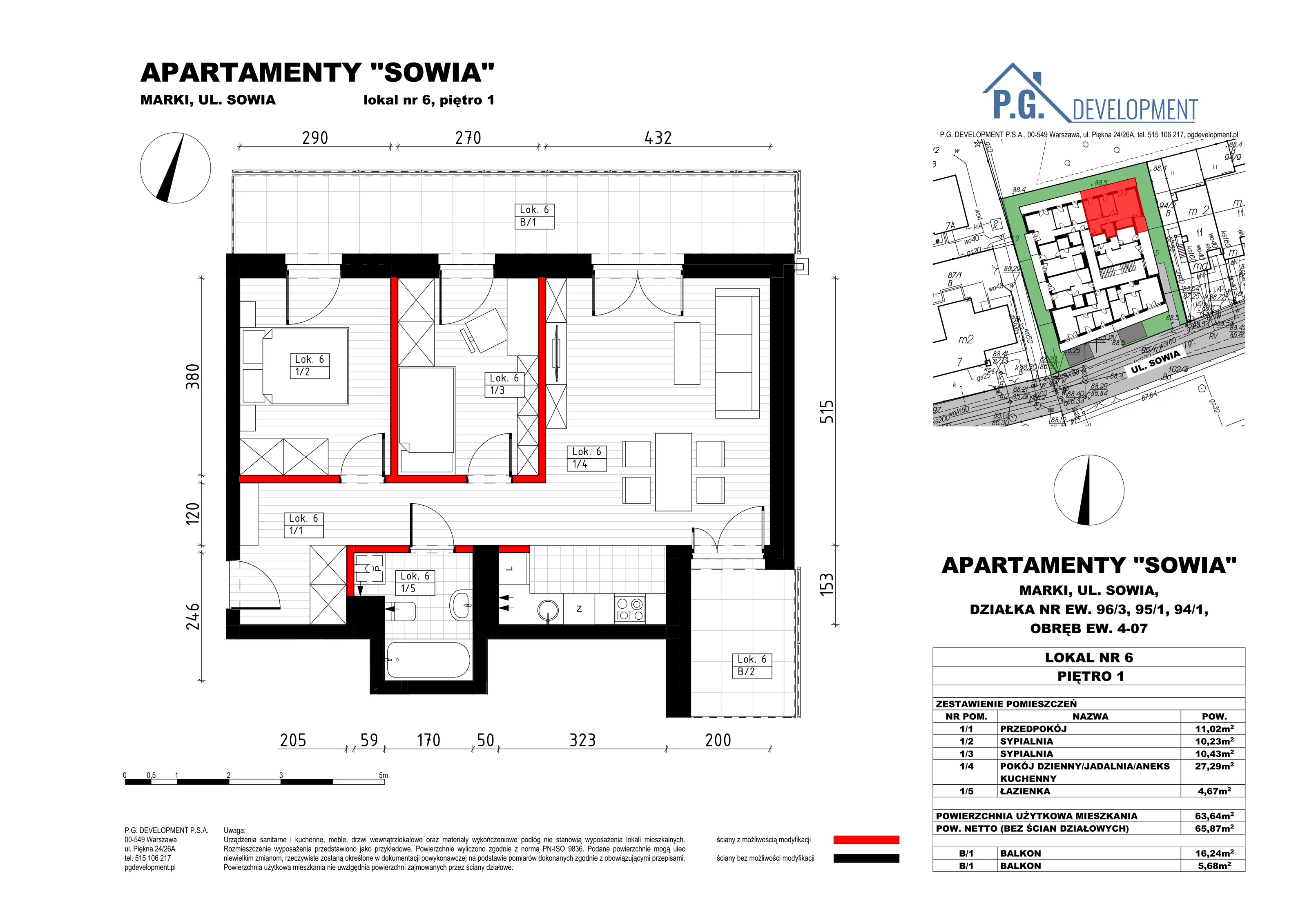 3 pokoje, mieszkanie 63,64 m², piętro 1, oferta nr 6, Apartamenty Sowia, Marki, ul. Sowia 9