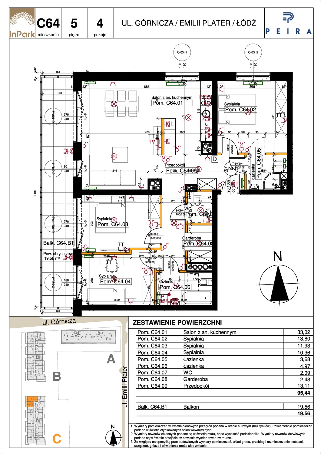 Mieszkanie 95,44 m², piętro 5, oferta nr 174, InPark, Łódź, Bałuty, ul. Emilii Plater / ul. Górnicza