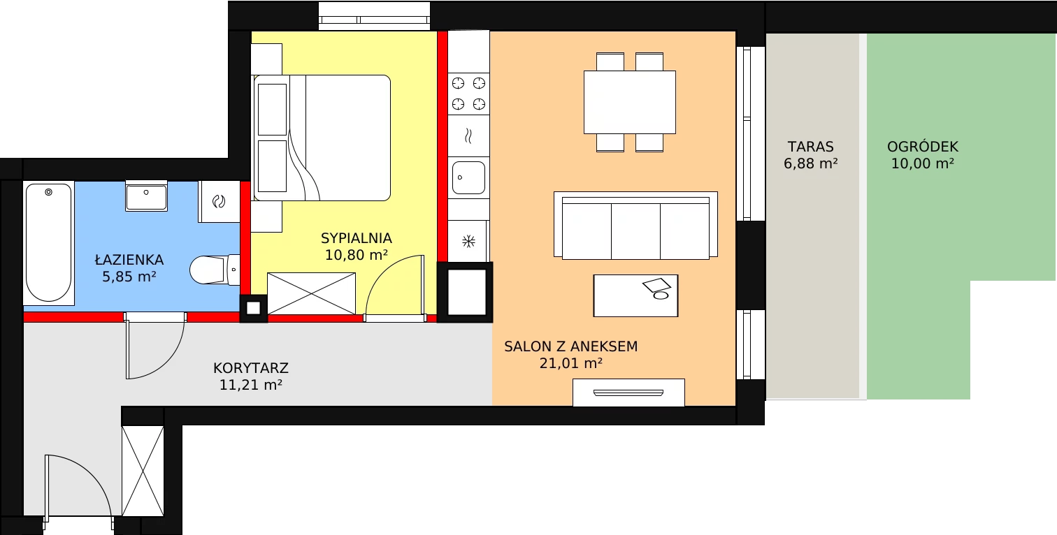 2 pokoje, mieszkanie 48,94 m², parter, oferta nr 1, Osiedle Łososiowa, Łódź, Bałuty, Radogoszcz, ul. Łososiowa (Okoniowa)