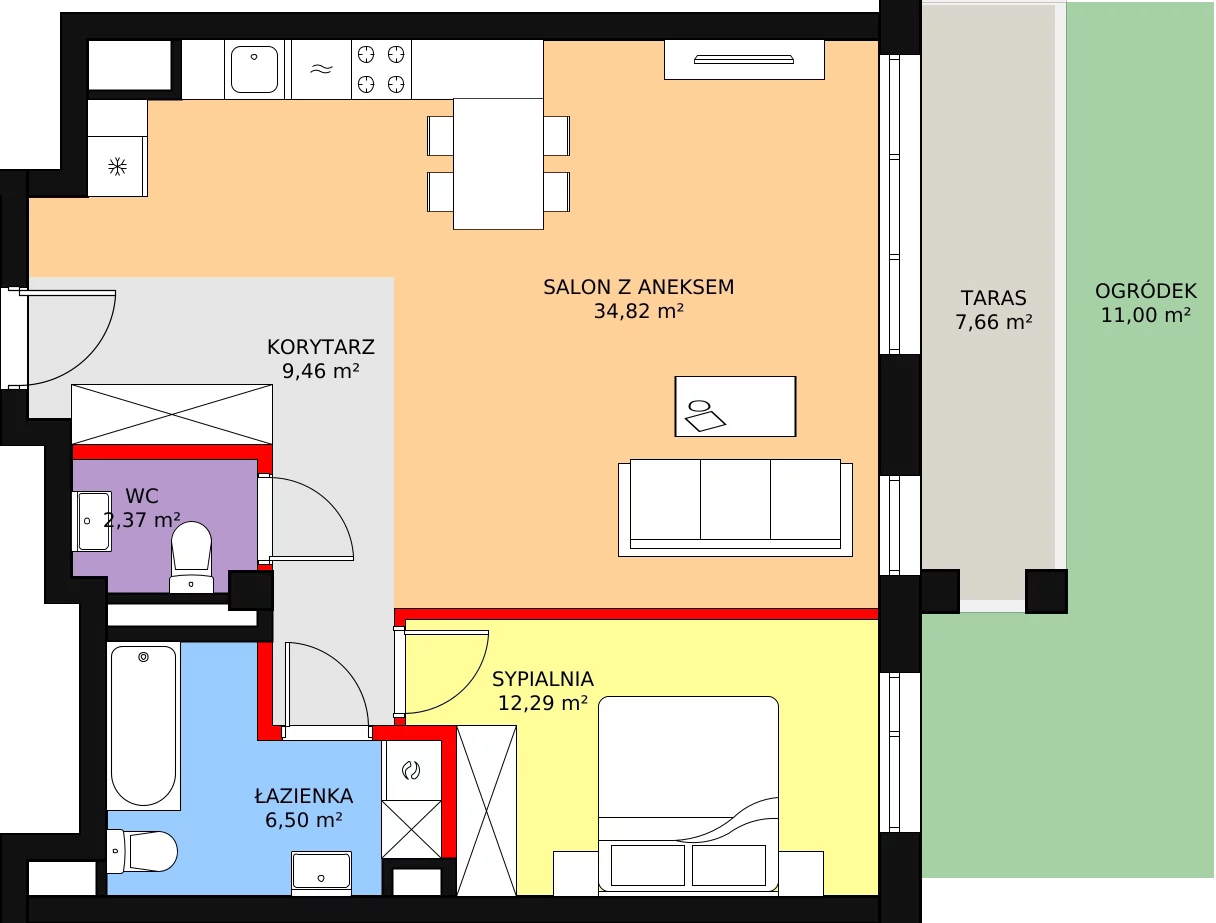 2 pokoje, mieszkanie 65,52 m², parter, oferta nr 2, Osiedle Łososiowa, Łódź, Bałuty, Radogoszcz, ul. Łososiowa (Okoniowa)