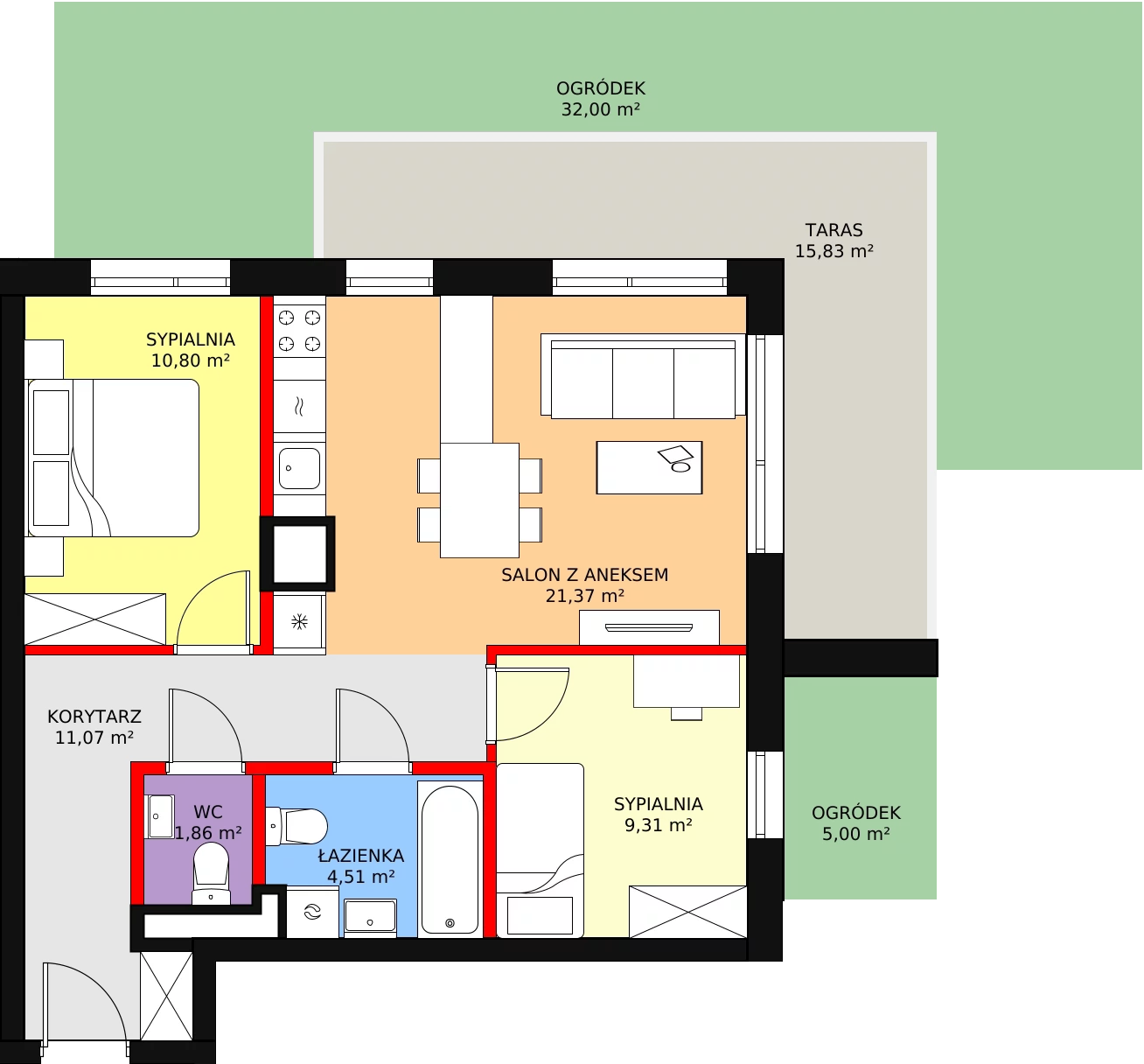 3 pokoje, mieszkanie 58,92 m², parter, oferta nr 4, Osiedle Łososiowa, Łódź, Bałuty, Radogoszcz, ul. Łososiowa (Okoniowa)