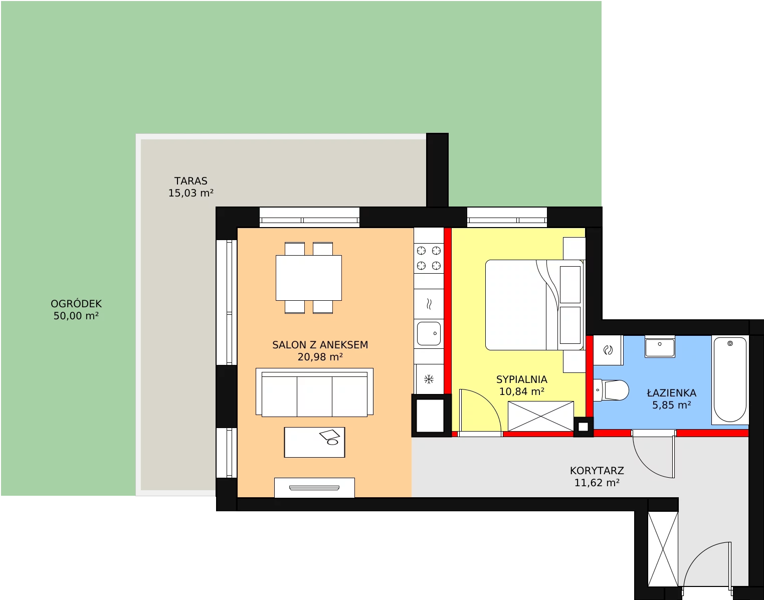 2 pokoje, mieszkanie 49,13 m², parter, oferta nr 9, Osiedle Łososiowa, Łódź, Bałuty, Radogoszcz, ul. Łososiowa (Okoniowa)