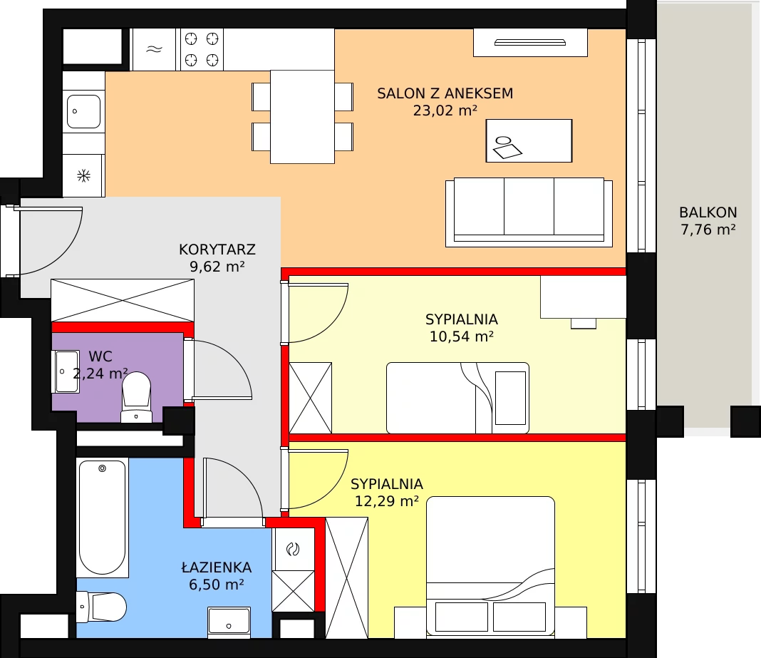 3 pokoje, mieszkanie 64,93 m², piętro 1, oferta nr 11, Osiedle Łososiowa, Łódź, Bałuty, Radogoszcz, ul. Łososiowa (Okoniowa)