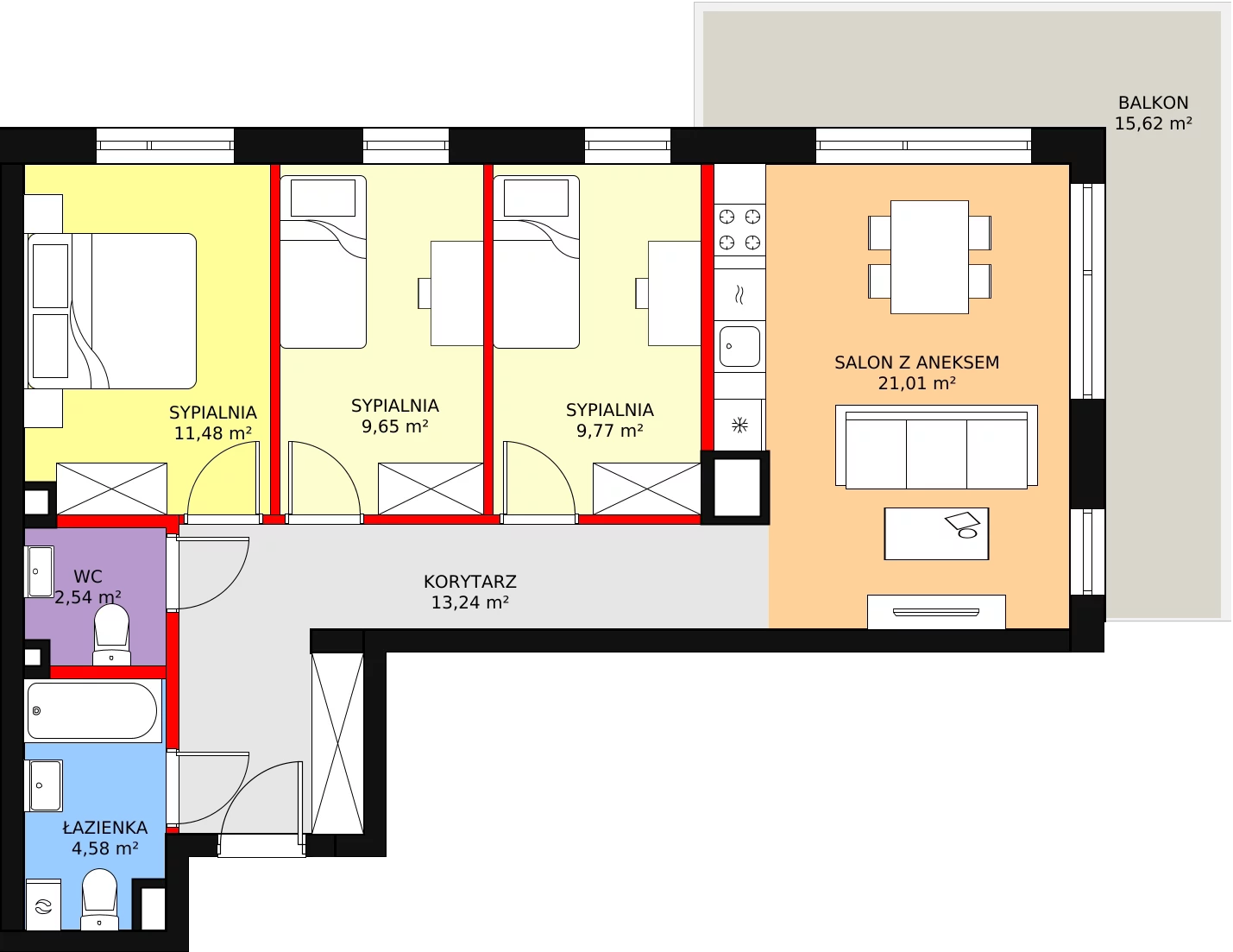 4 pokoje, mieszkanie 72,56 m², piętro 2, oferta nr 20, Osiedle Łososiowa, Łódź, Bałuty, Radogoszcz, ul. Łososiowa (Okoniowa)