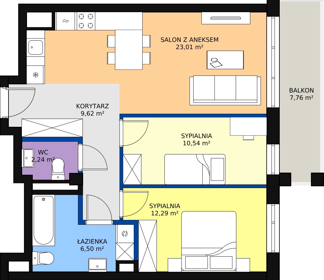 3 pokoje, mieszkanie 64,91 m², piętro 3, oferta nr 31, Osiedle Łososiowa, Łódź, Bałuty, Radogoszcz, ul. Łososiowa (Okoniowa)