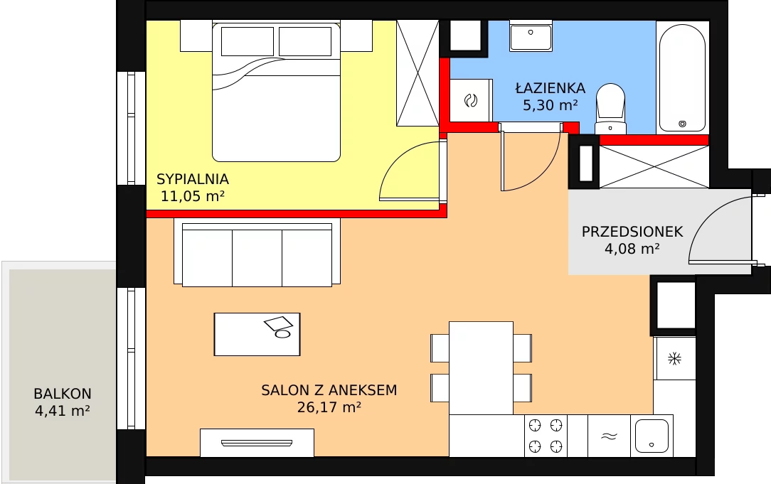 2 pokoje, mieszkanie 46,72 m², piętro 3, oferta nr 38, Osiedle Łososiowa, Łódź, Bałuty, Radogoszcz, ul. Łososiowa (Okoniowa)