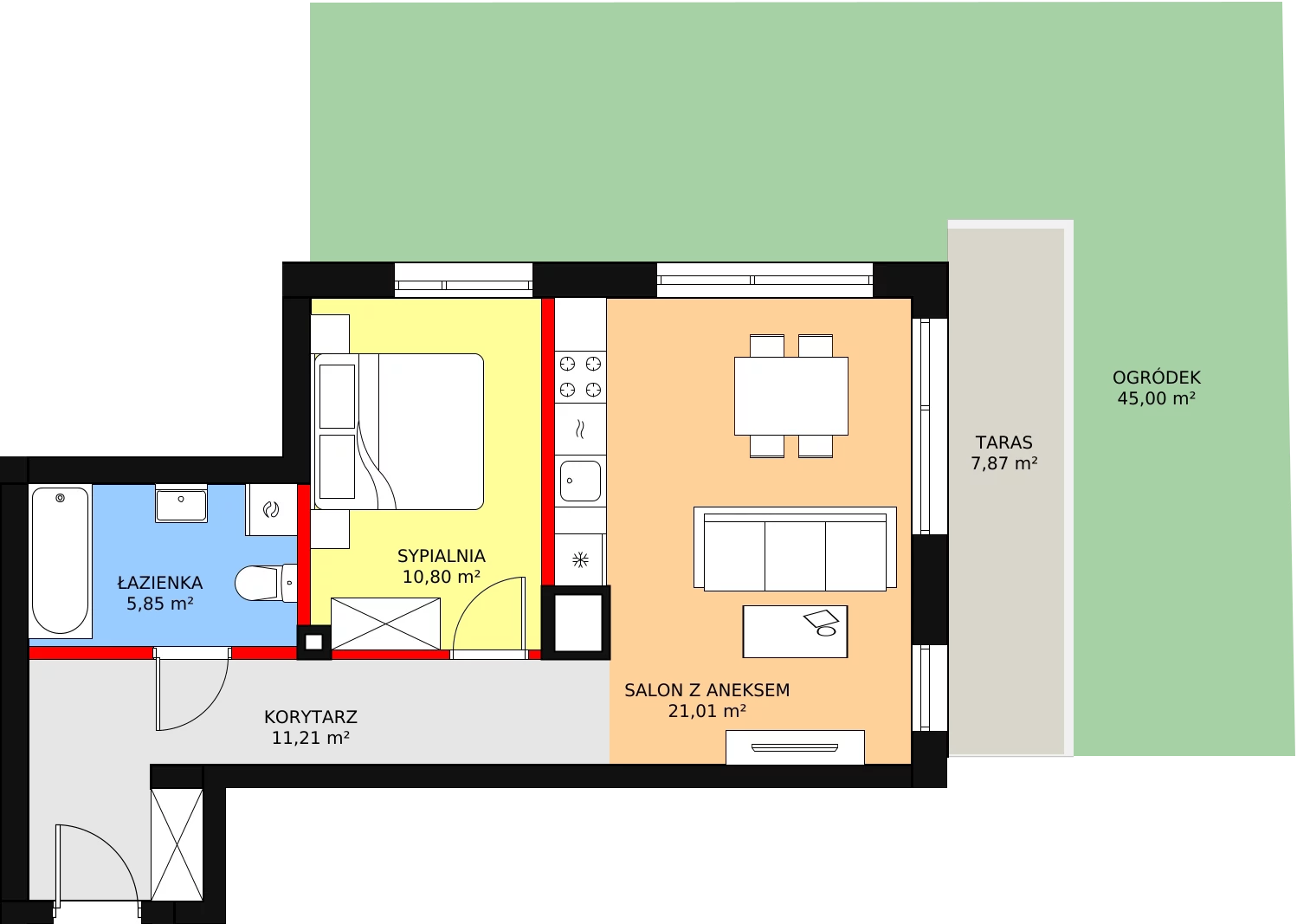 2 pokoje, mieszkanie 48,86 m², parter, oferta nr 89, Osiedle Łososiowa, Łódź, Bałuty, Radogoszcz, ul. Łososiowa (Okoniowa)