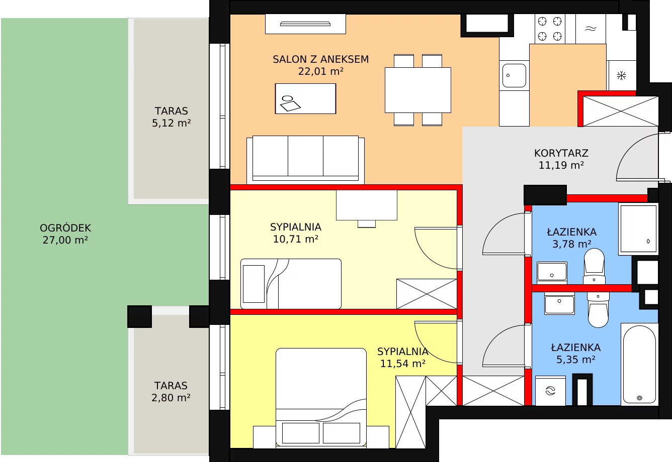 3 pokoje, mieszkanie 64,87 m², parter, oferta nr 95, Osiedle Łososiowa, Łódź, Bałuty, Radogoszcz, ul. Łososiowa (Okoniowa)