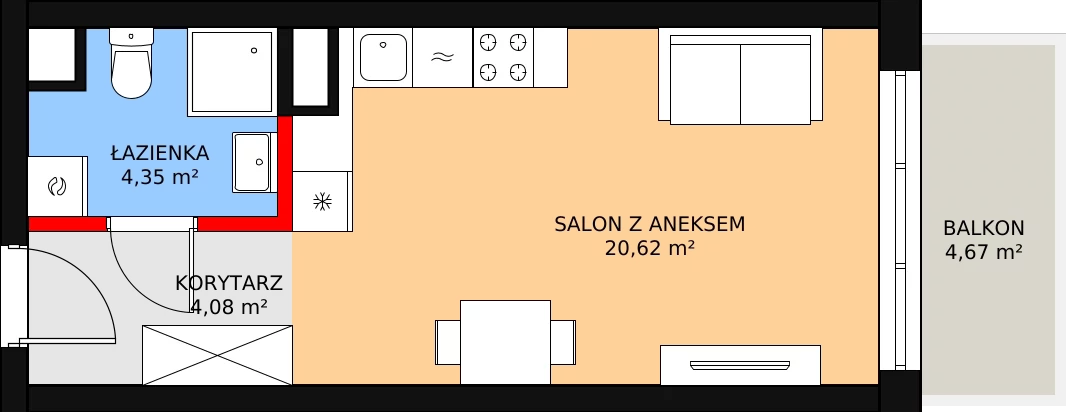 Mieszkanie 29,20 m², piętro 1, oferta nr 100, Osiedle Łososiowa, Łódź, Bałuty, Radogoszcz, ul. Łososiowa (Okoniowa)