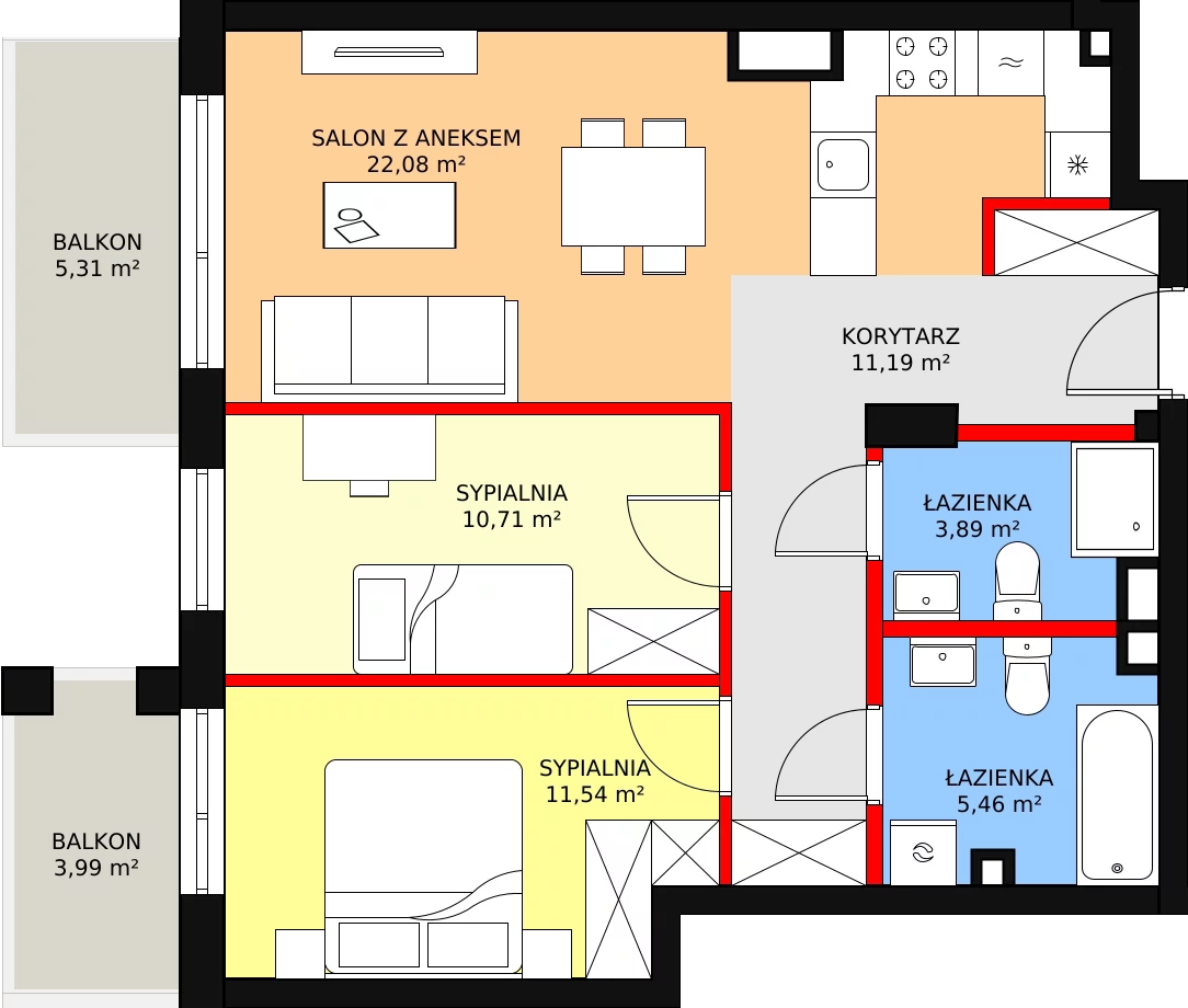 3 pokoje, mieszkanie 65,02 m², piętro 1, oferta nr 104, Osiedle Łososiowa, Łódź, Bałuty, Radogoszcz, ul. Łososiowa (Okoniowa)