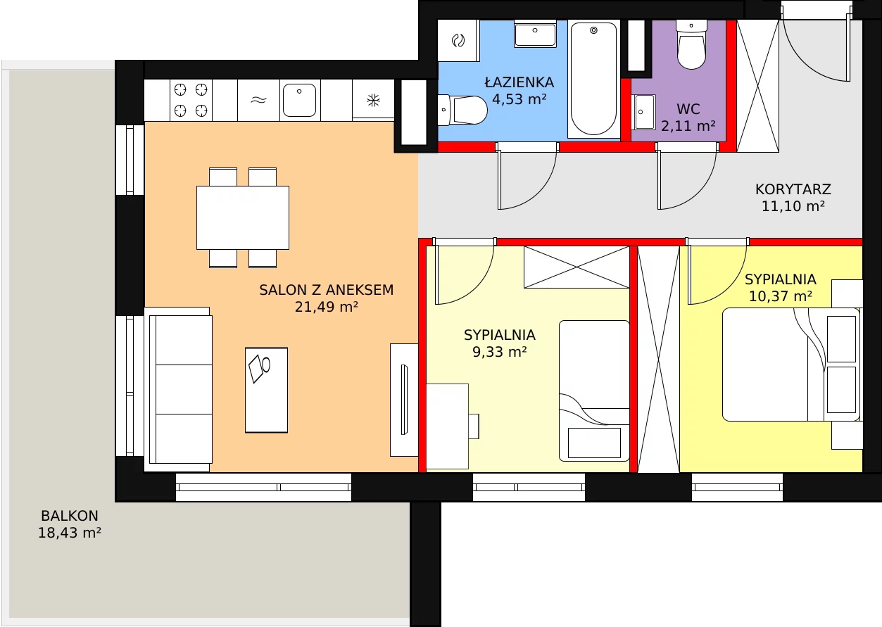 3 pokoje, mieszkanie 58,98 m², piętro 5, oferta nr 141, Osiedle Łososiowa, Łódź, Bałuty, Radogoszcz, ul. Łososiowa (Okoniowa)