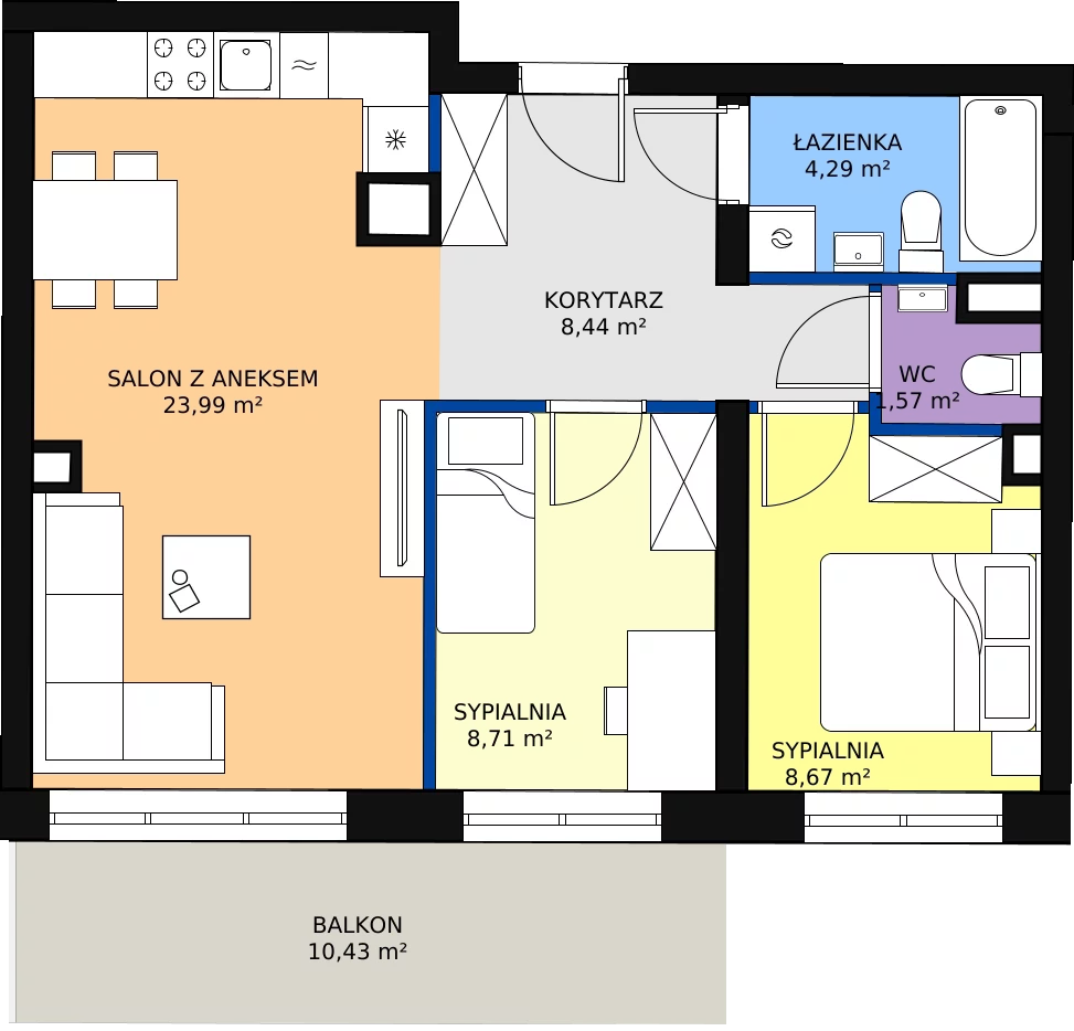 Nowe mieszkanie, 55,87 m², 3 pokoje, 4 piętro, oferta nr 18 - A18
