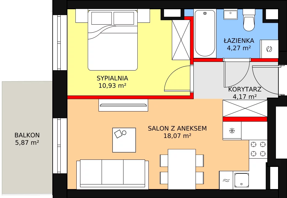 2 pokoje, mieszkanie 37,56 m², piętro 1, oferta nr 24, InPark, Łódź, Bałuty, ul. Emilii Plater / ul. Górnicza